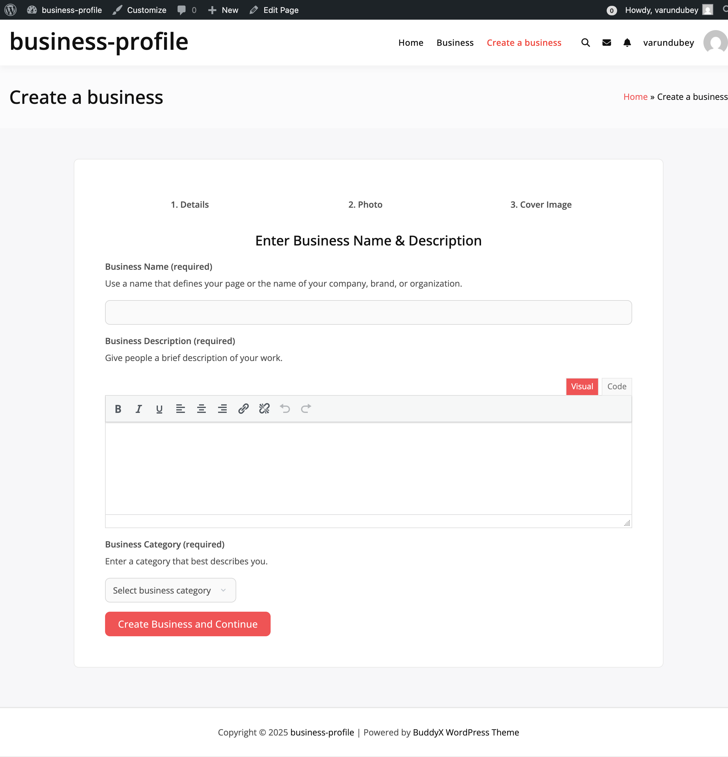 Create Business Form