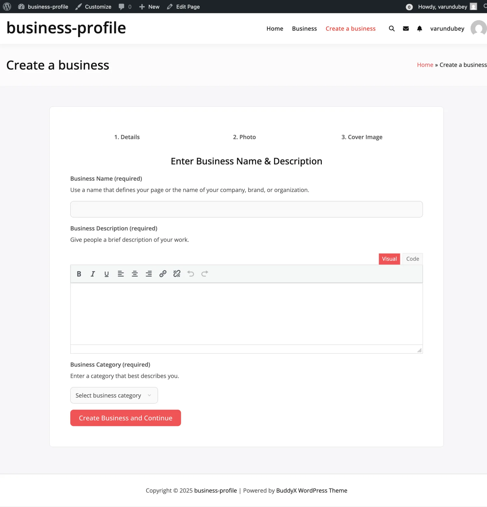 Create Business Form
