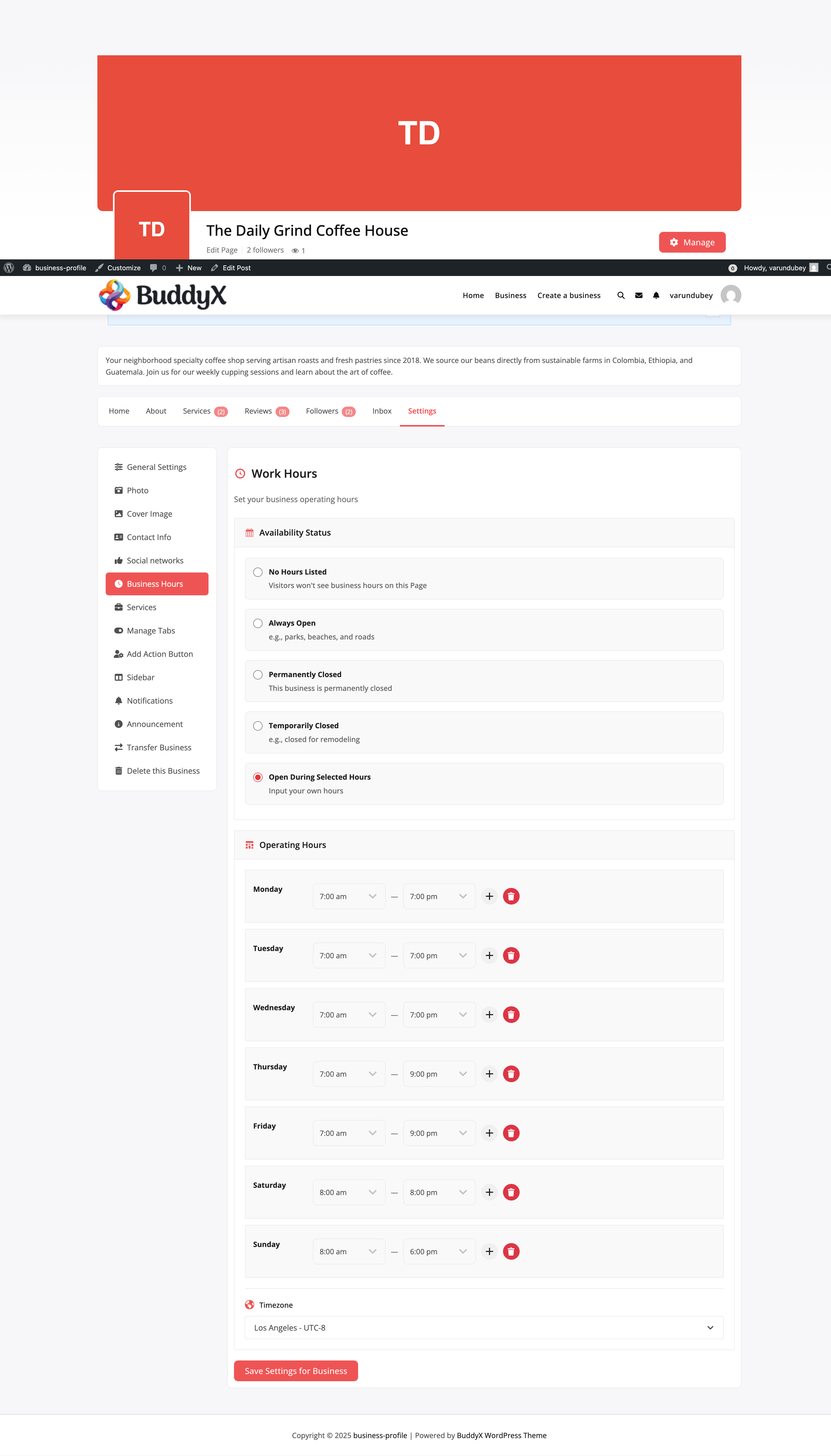 Business Hours Settings