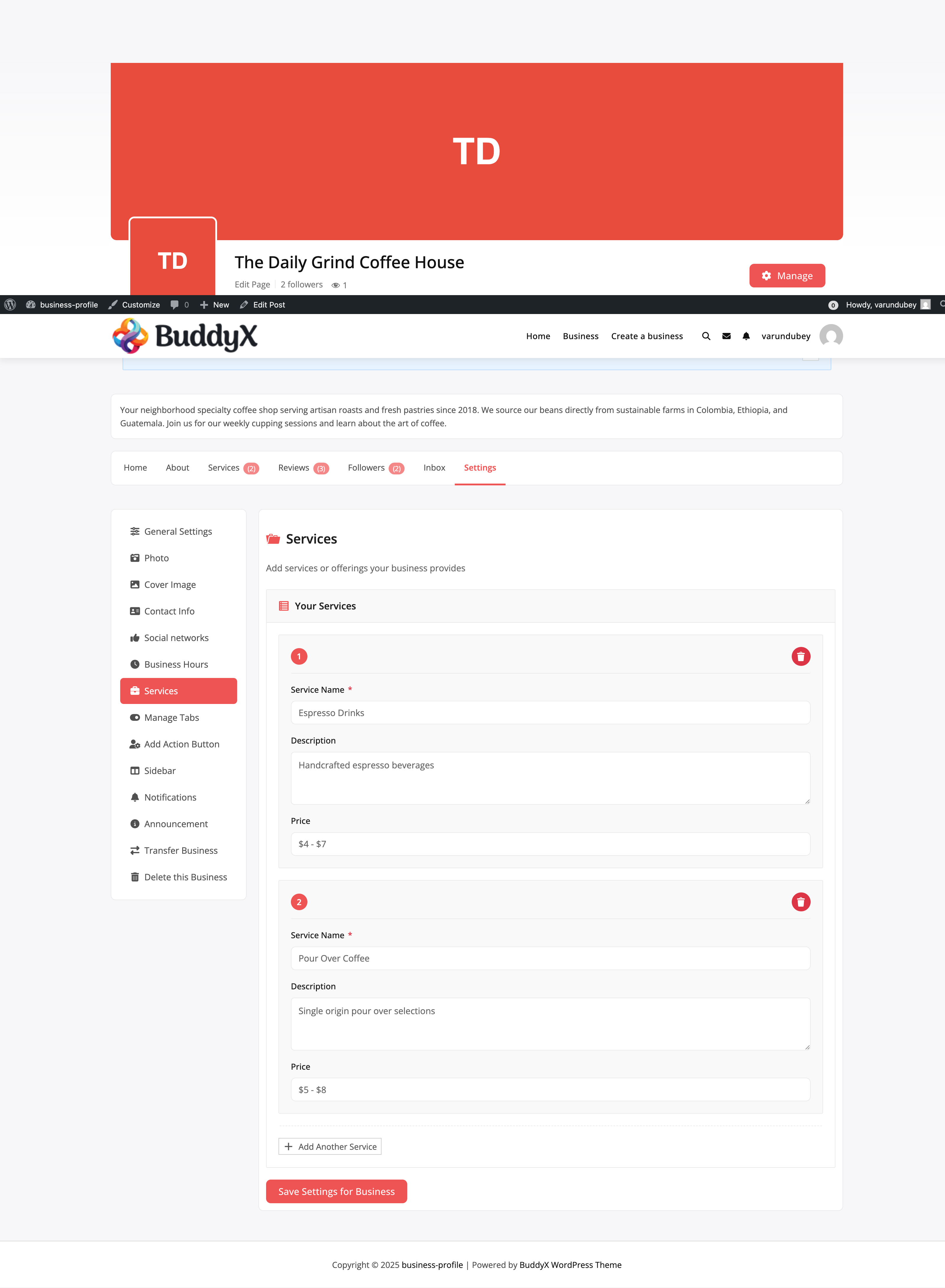 Services Settings
