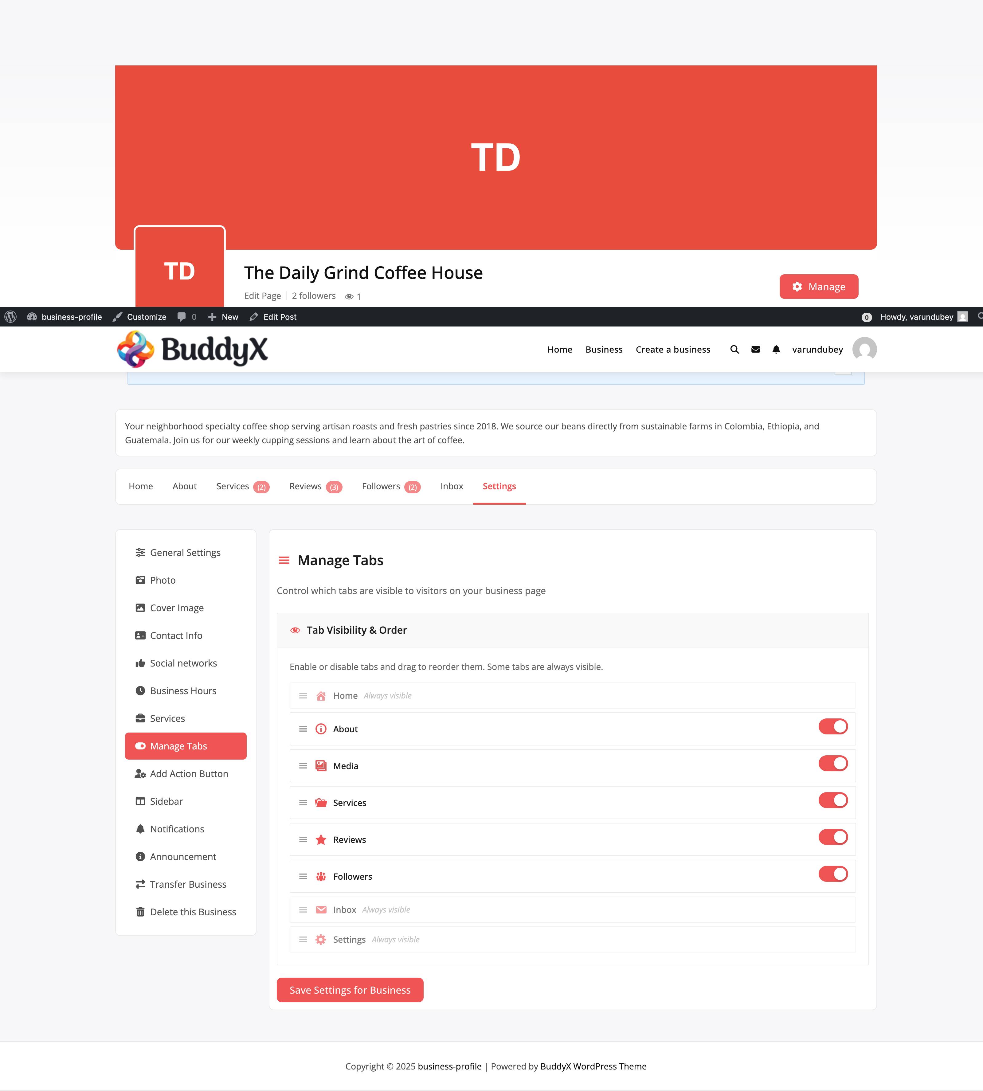Manage Tabs Settings