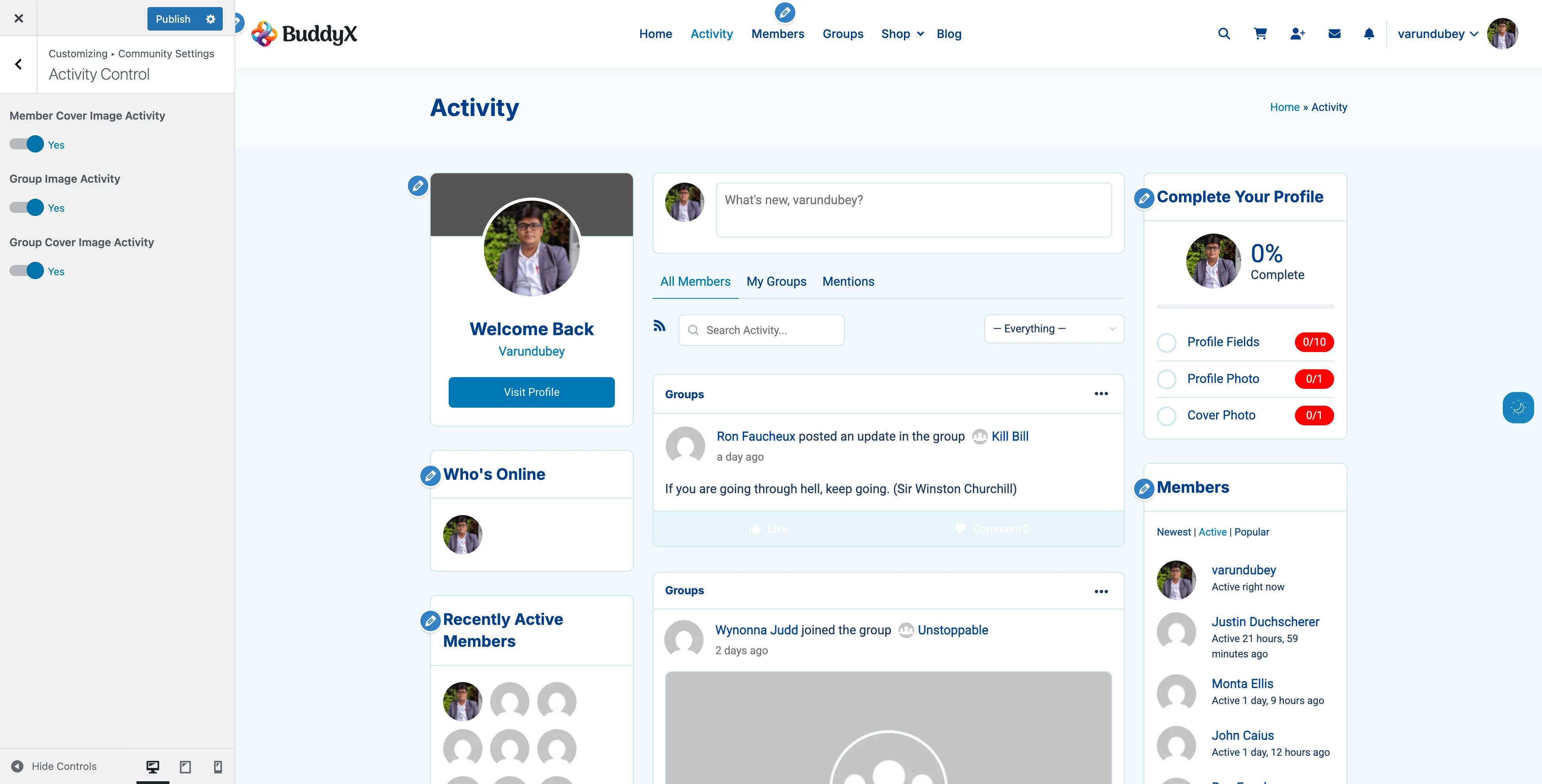 Activity Control Settings