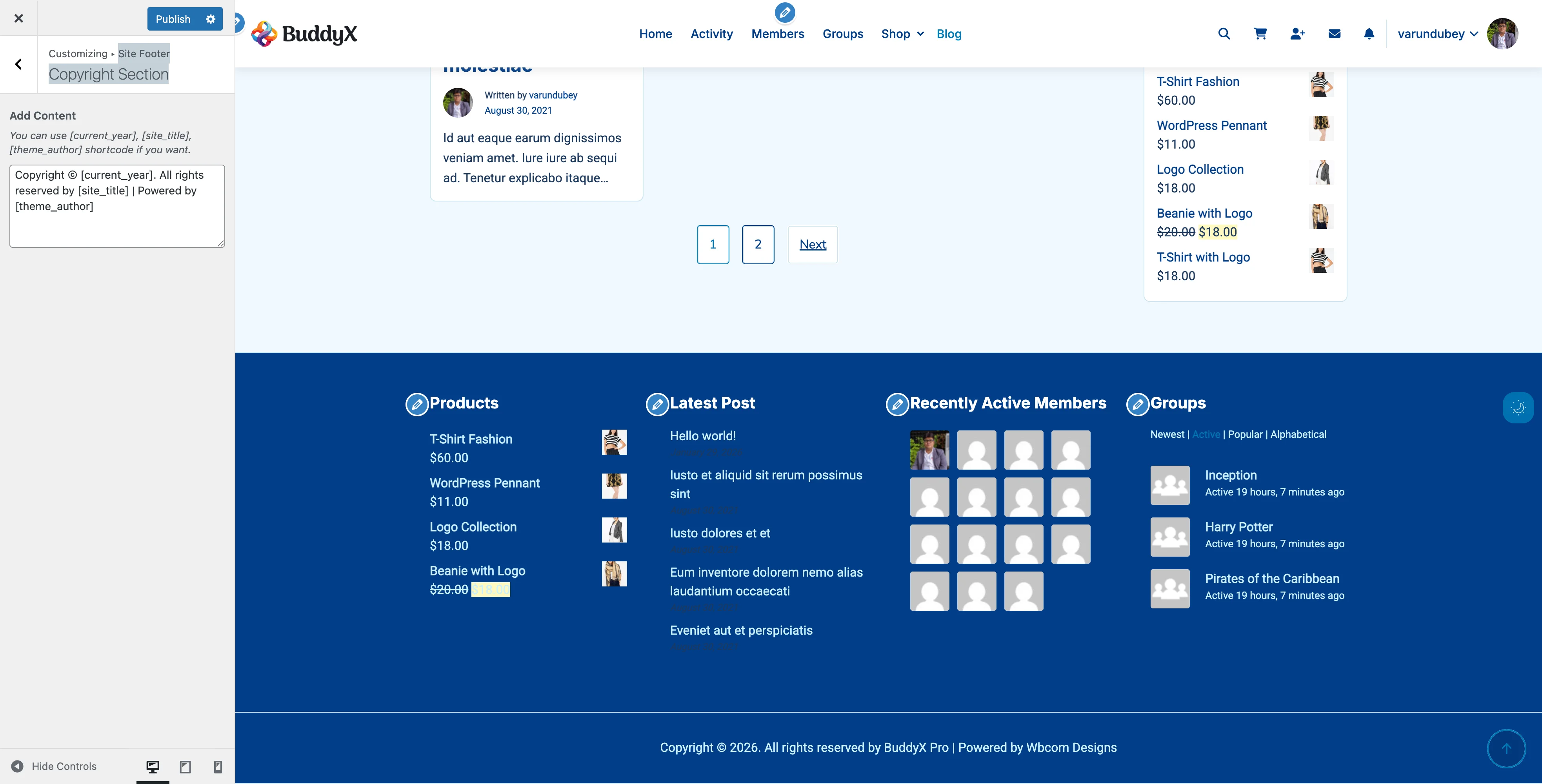 Footer Copyright Settings