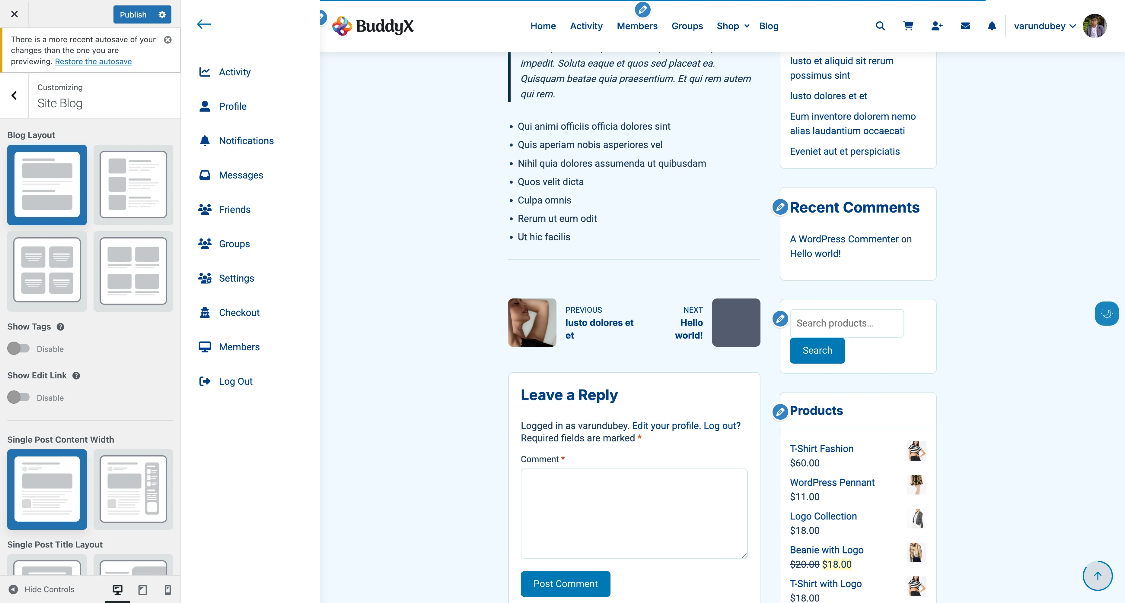 Single Blog Layout Settings