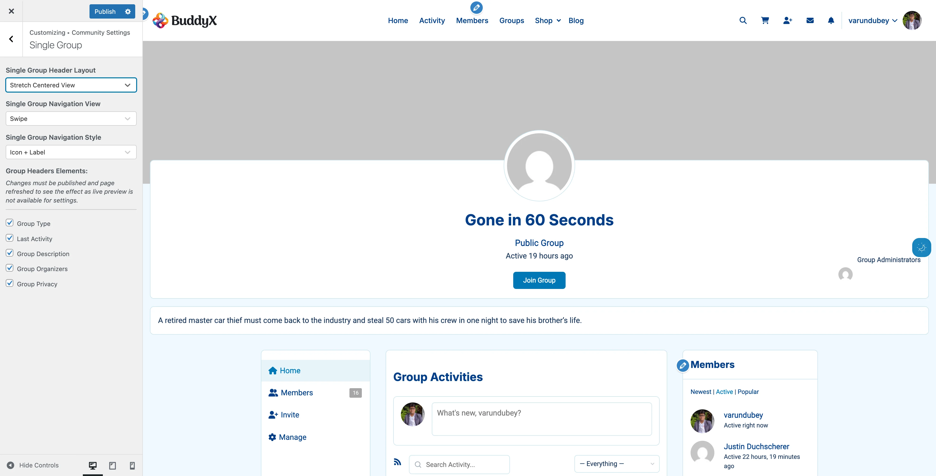 Group Header Stretch Center