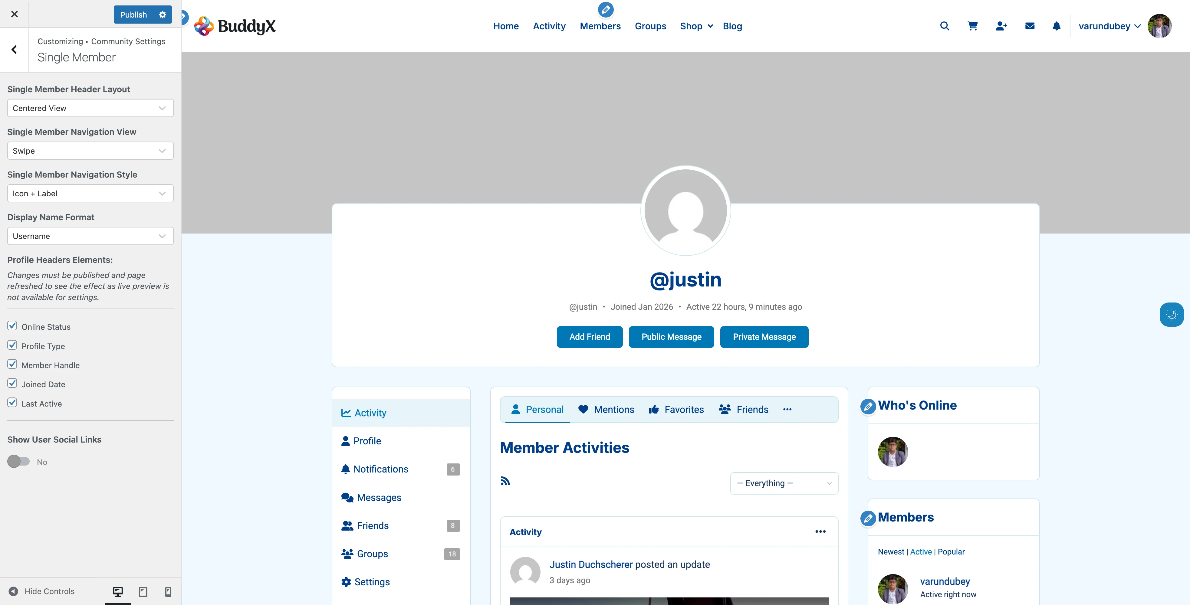 Member Header Centered