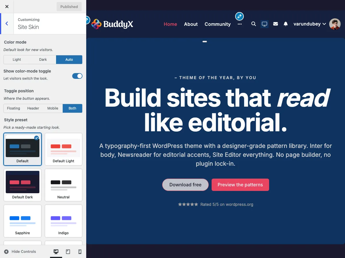 Default Dark frontend