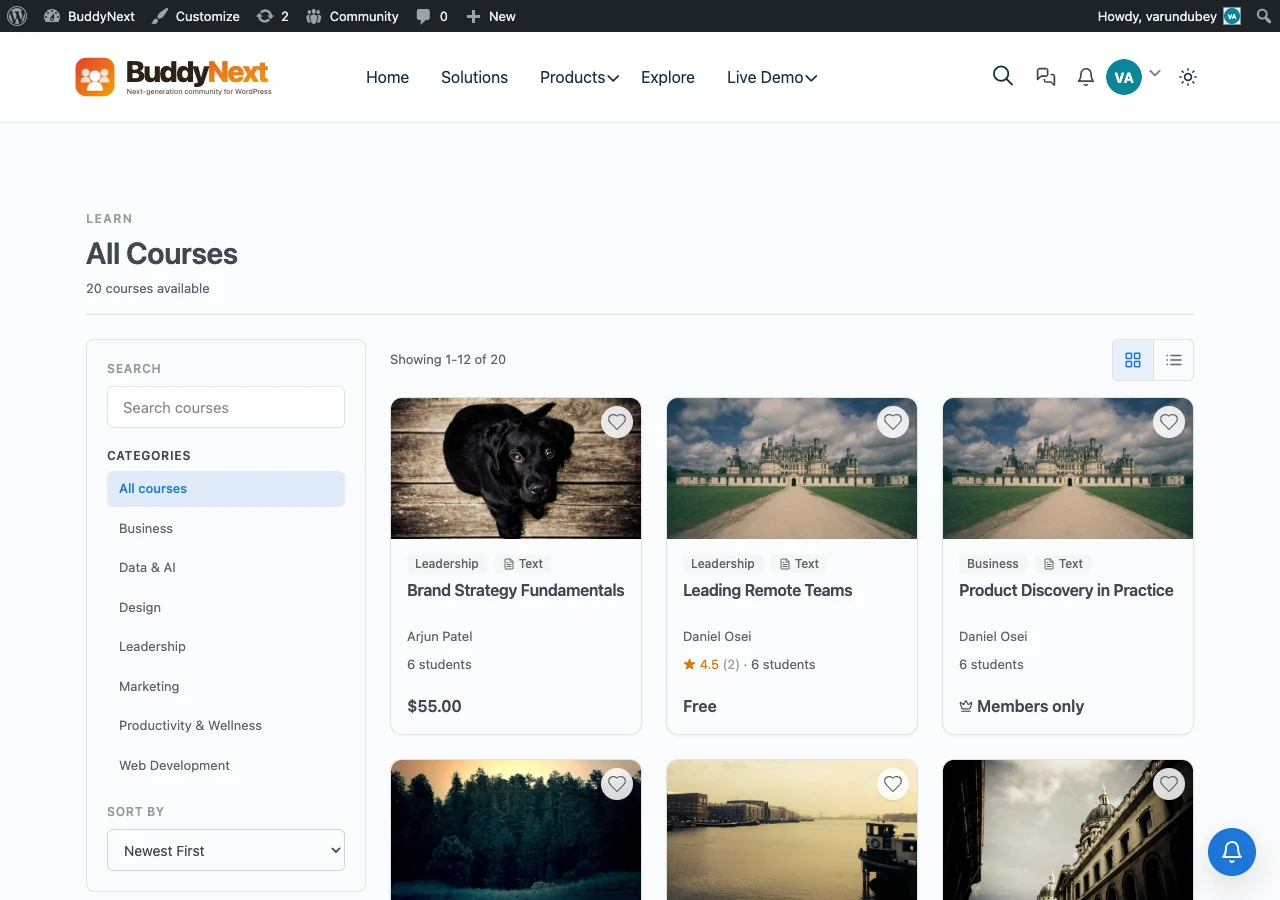 Course catalog styled by BuddyX Pro