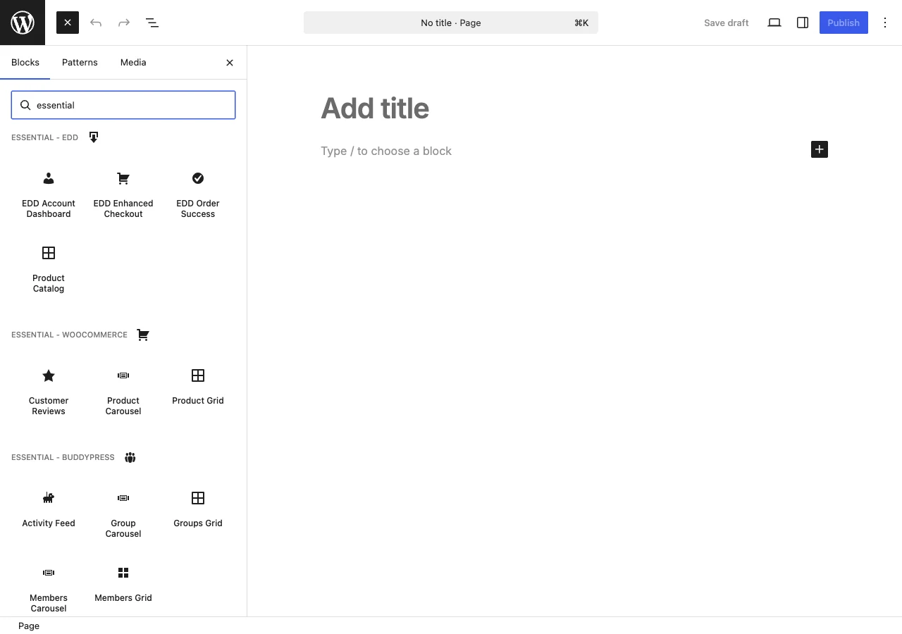 Wbcom Essential blocks in the editor
