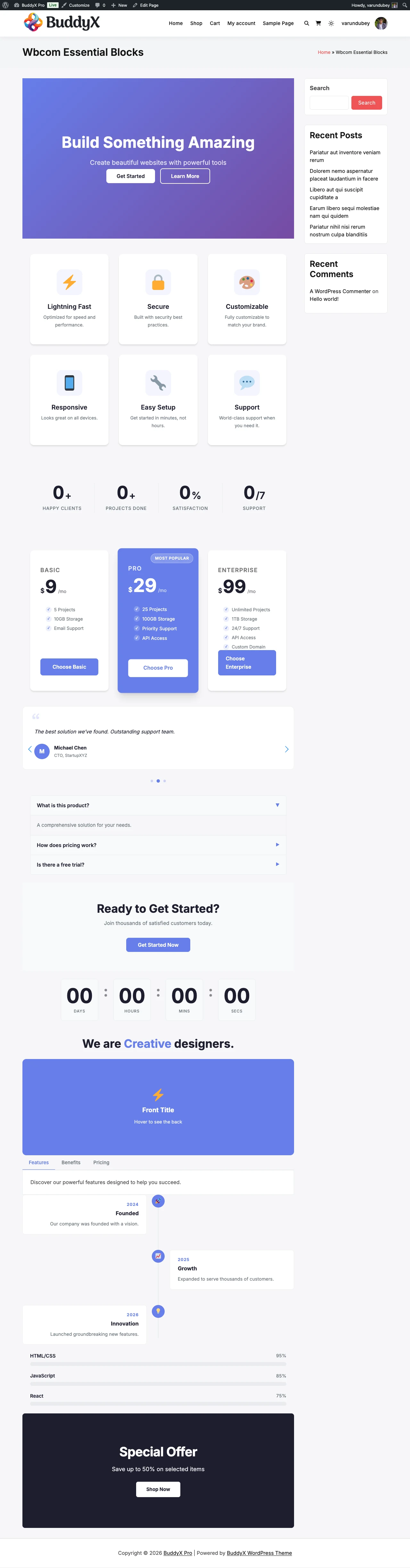 A page built from Wbcom Essential blocks