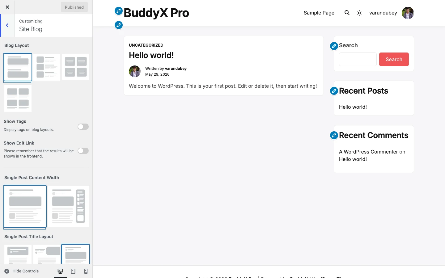 Site Blog controls