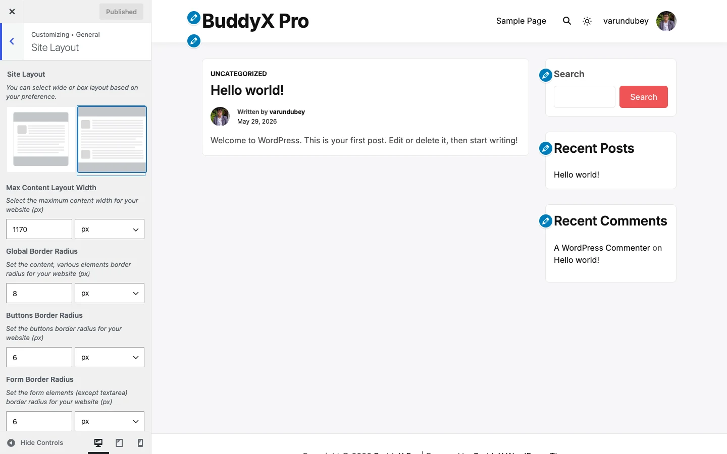 Site Layout controls