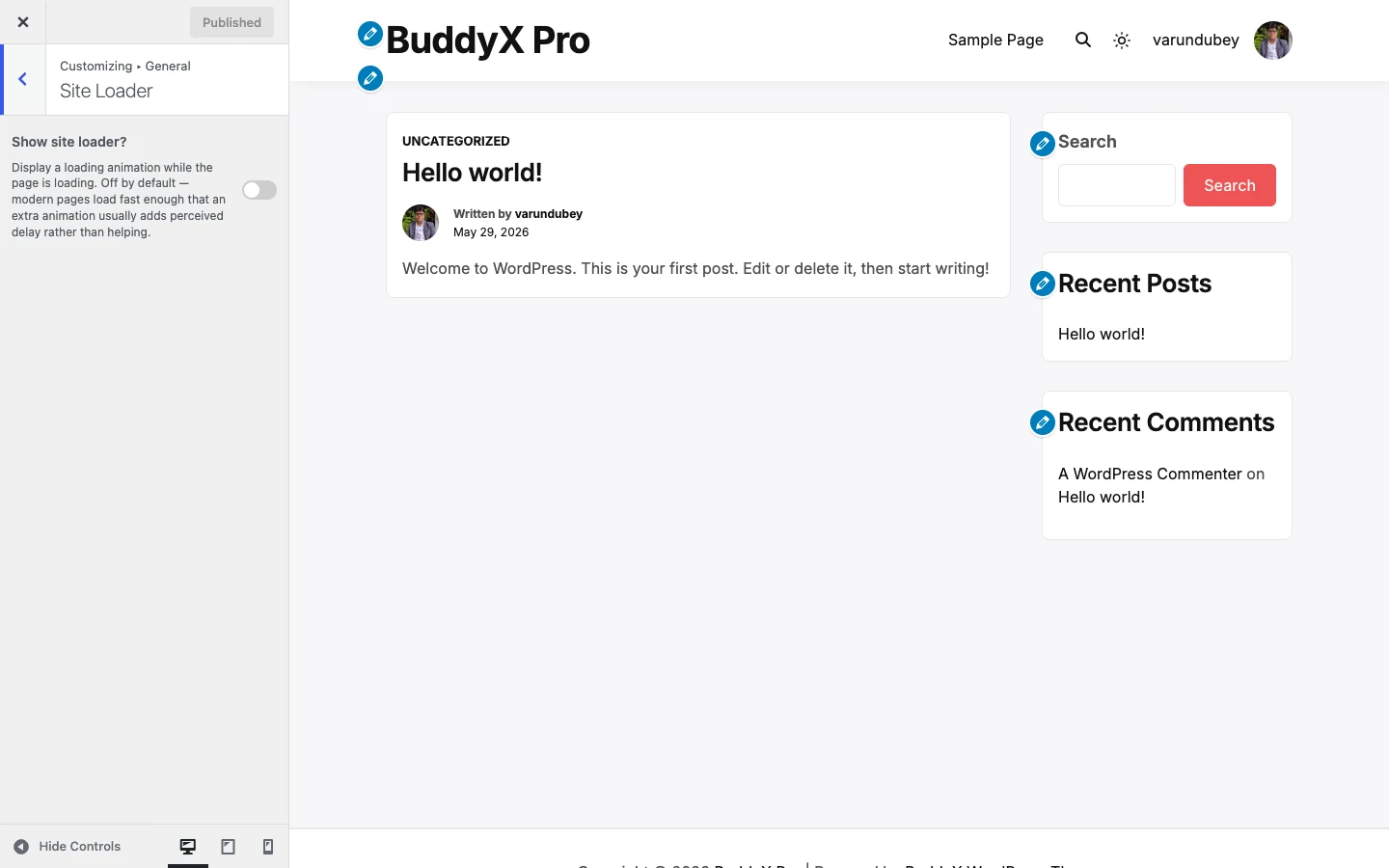 Site Loader controls