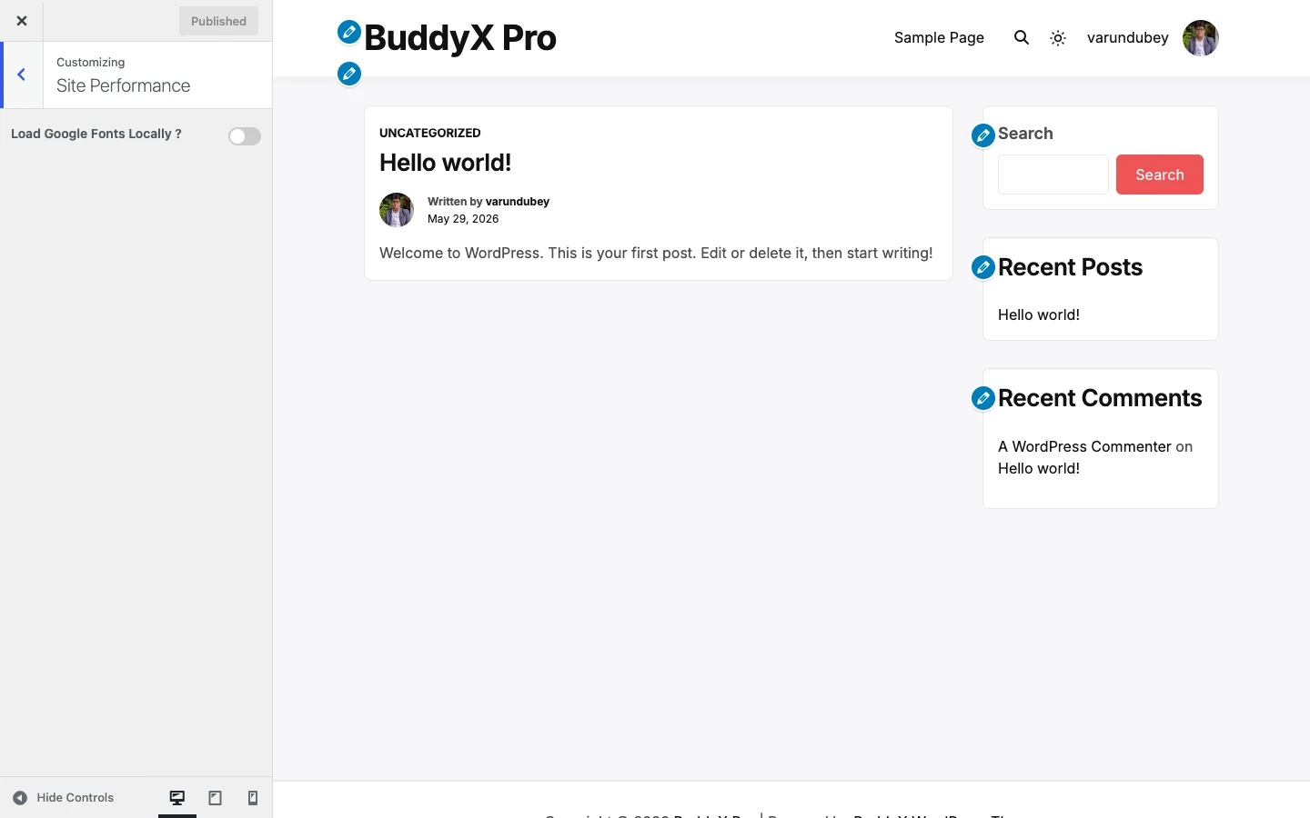 Site Performance controls