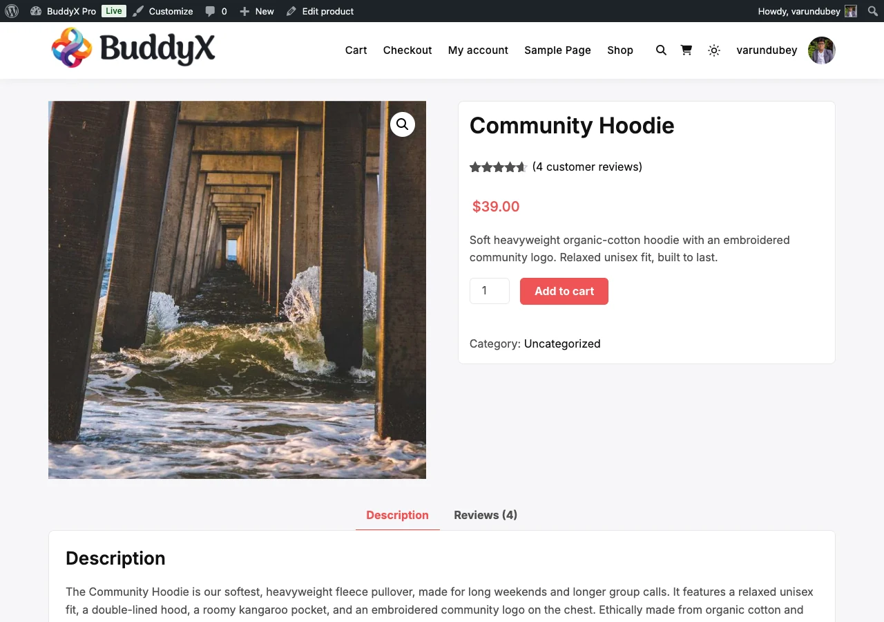 WooCommerce single product styled by BuddyX
