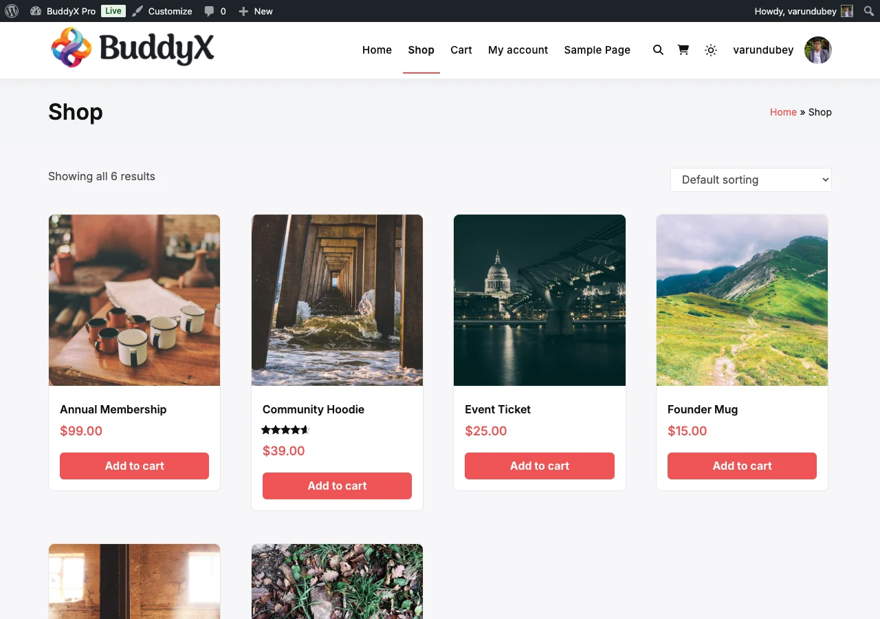 WooCommerce shop styled by BuddyX