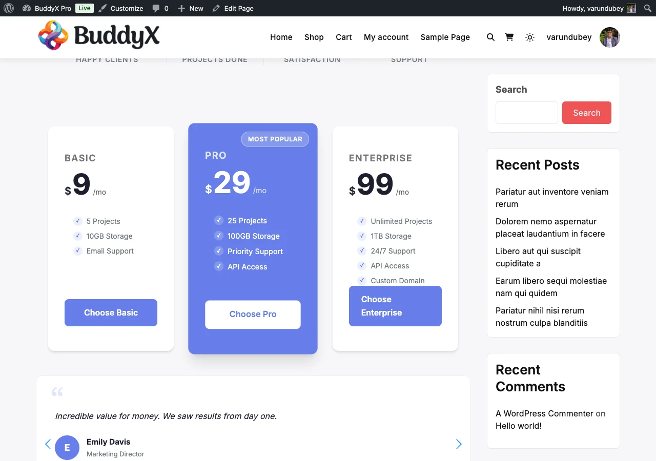Wbcom Essential pricing table styled by BuddyX