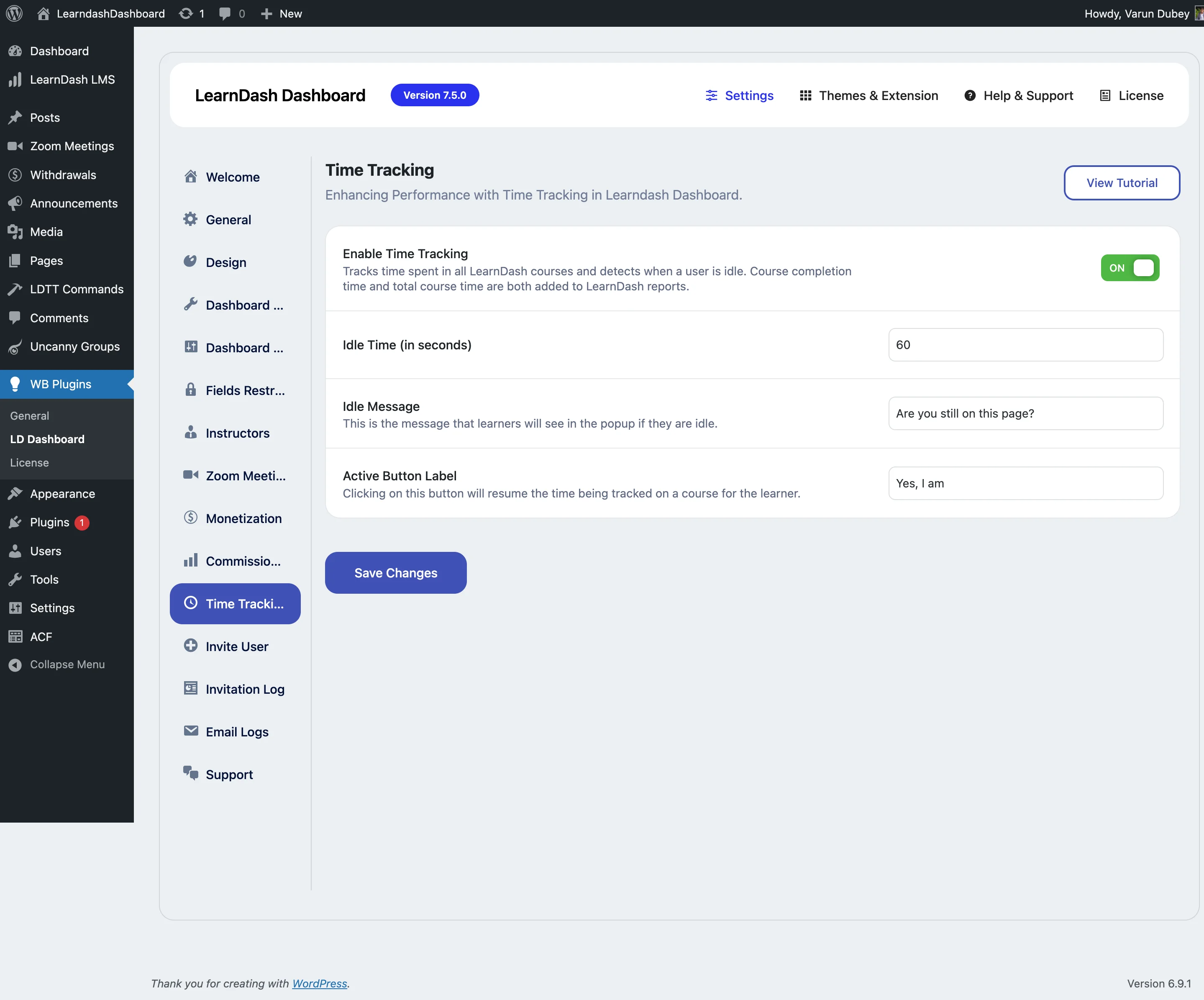 Admin Time Tracking Settings