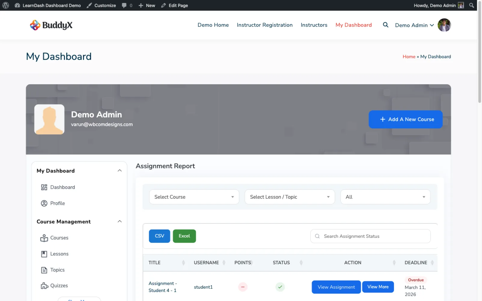 Assignments tab