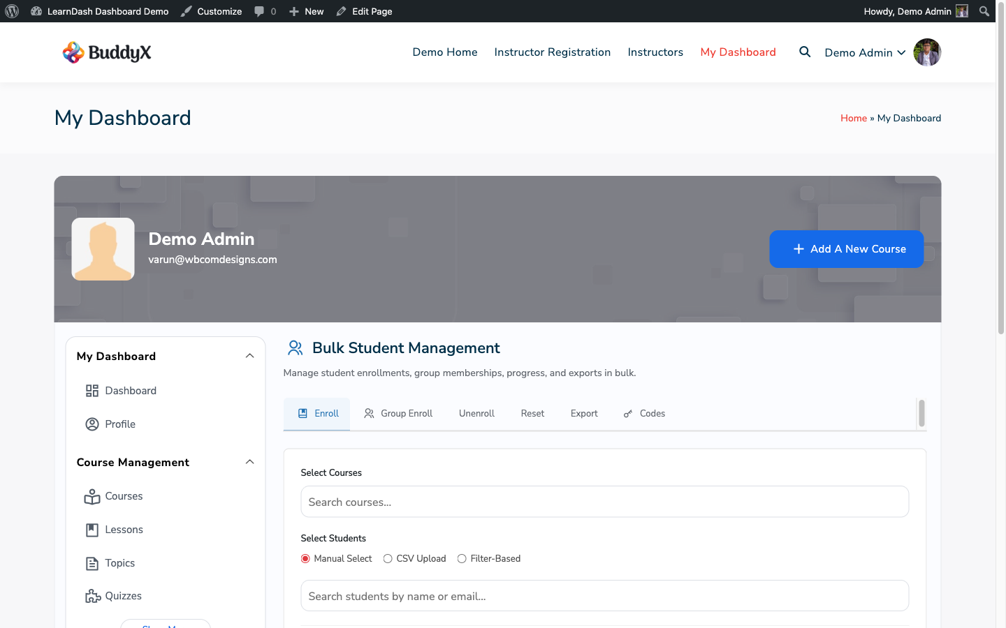 Bulk enrollment screen