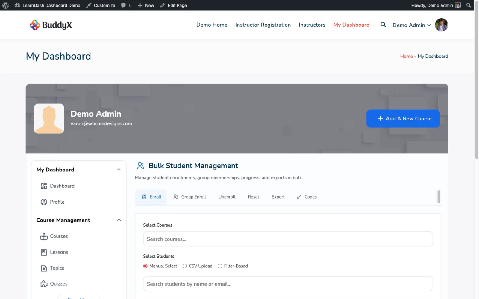 Bulk enrollment screen