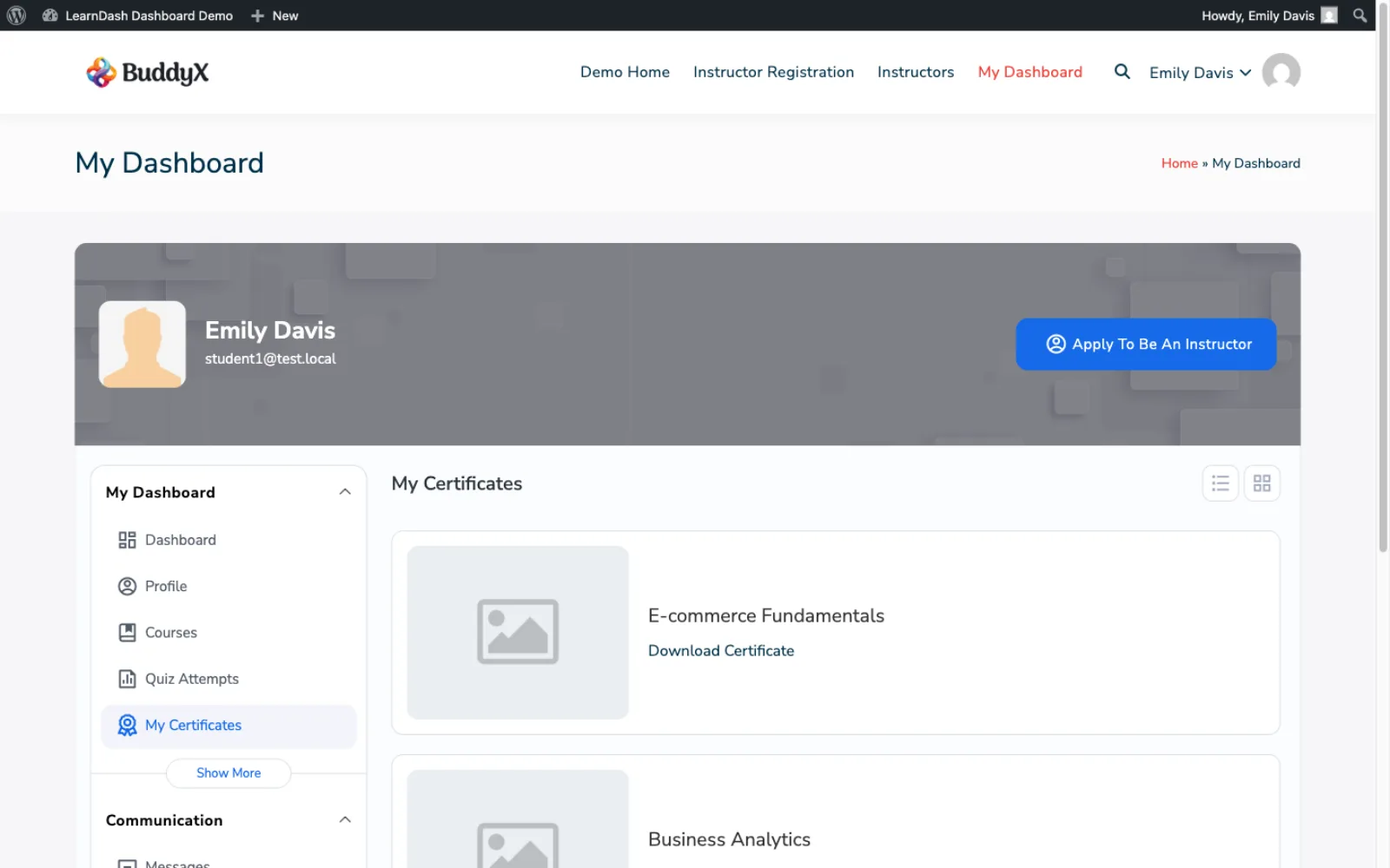Certificates tab