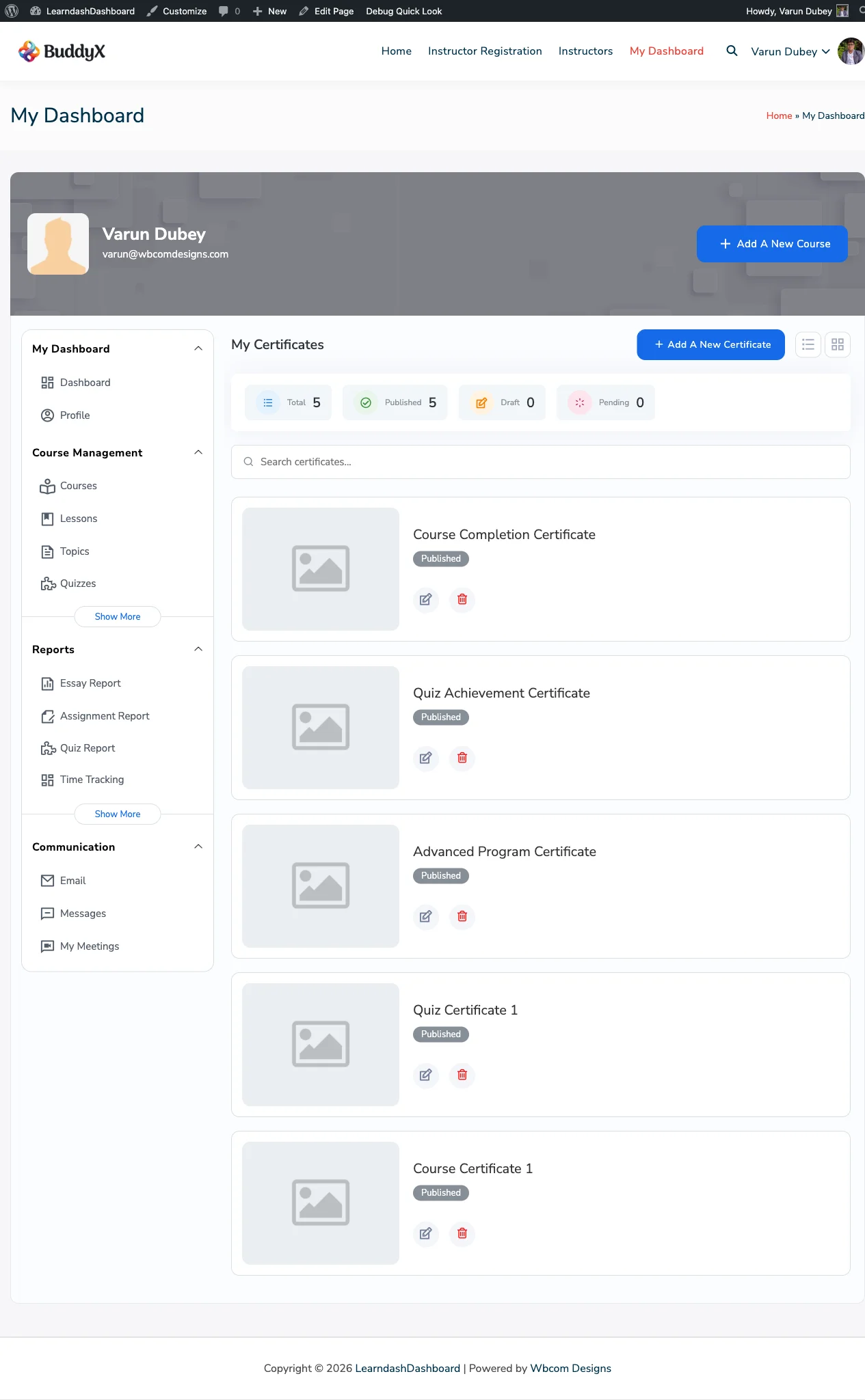 Admin Certificates Listing