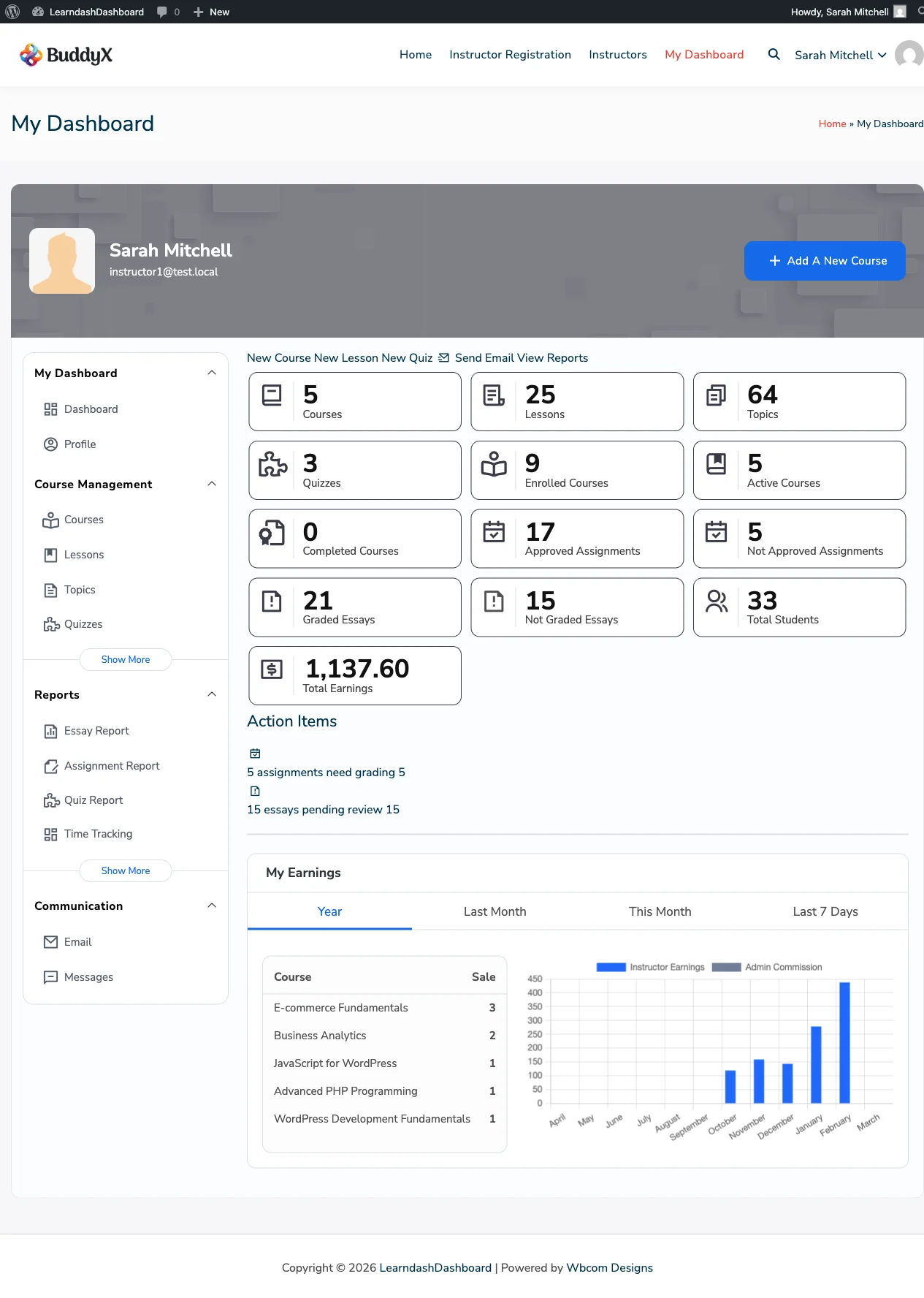 Instructor Earnings Dashboard