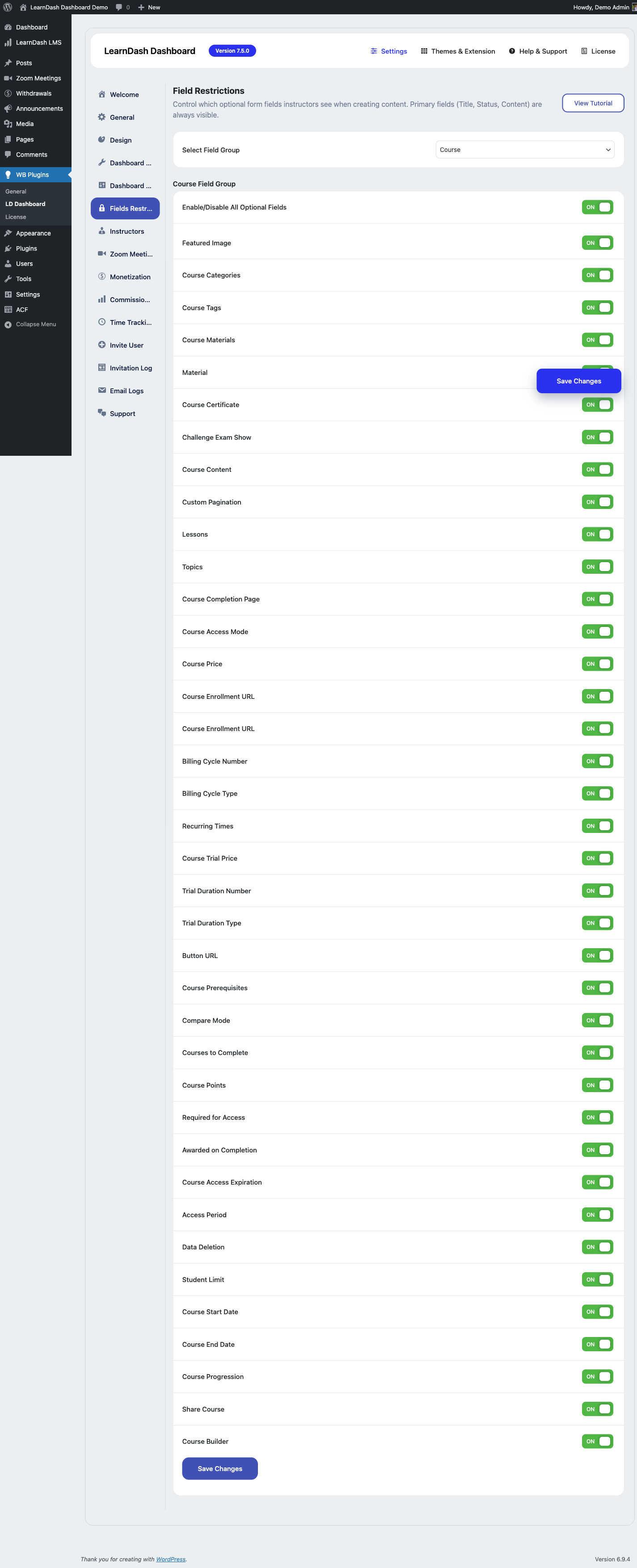 Field builder screen
