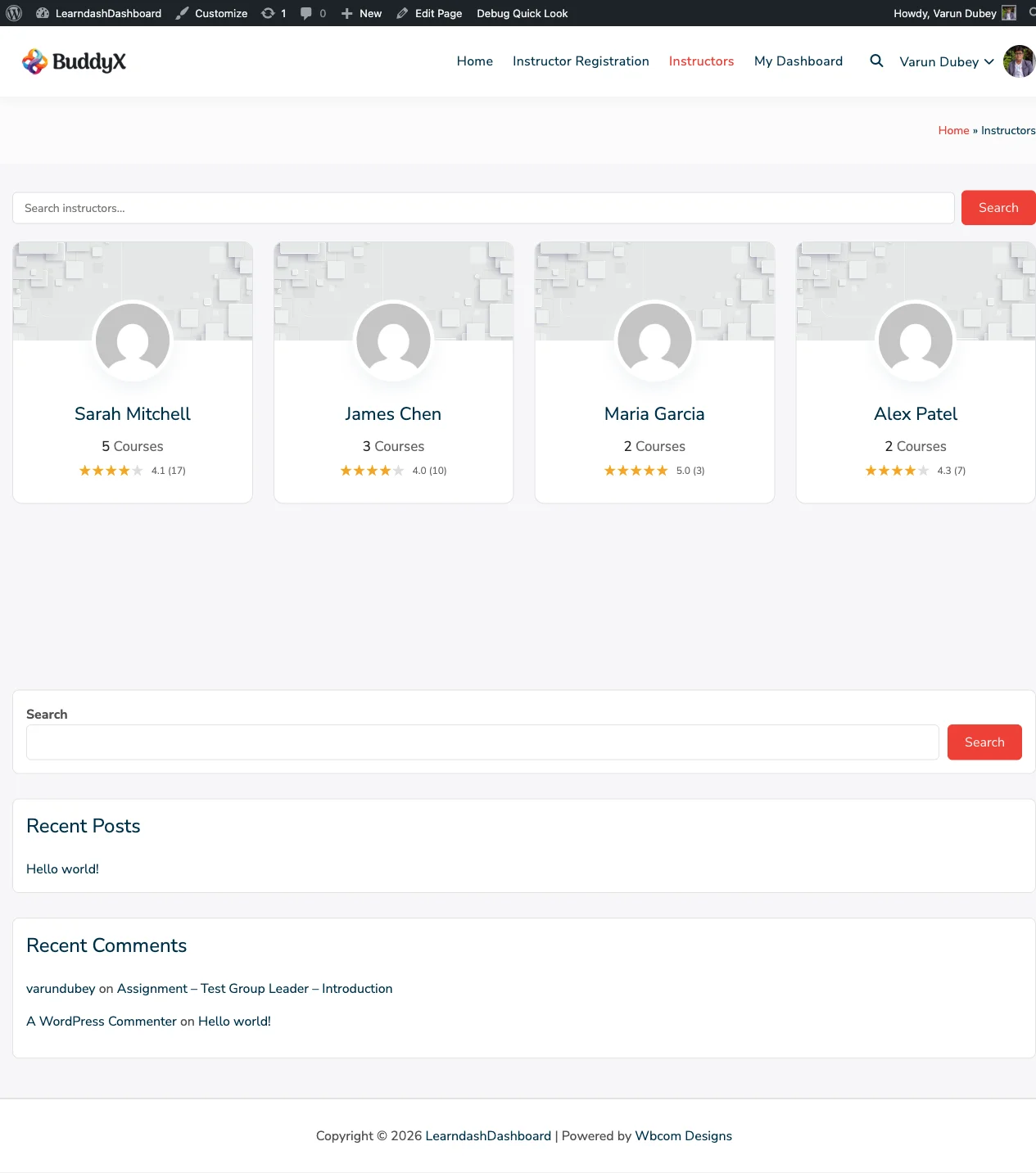 Instructors Listing Page