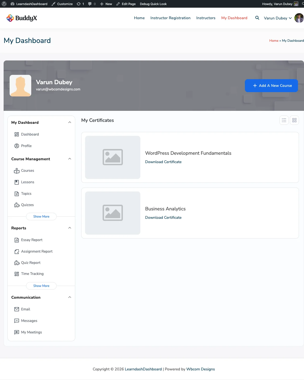 Admin View of Certificates