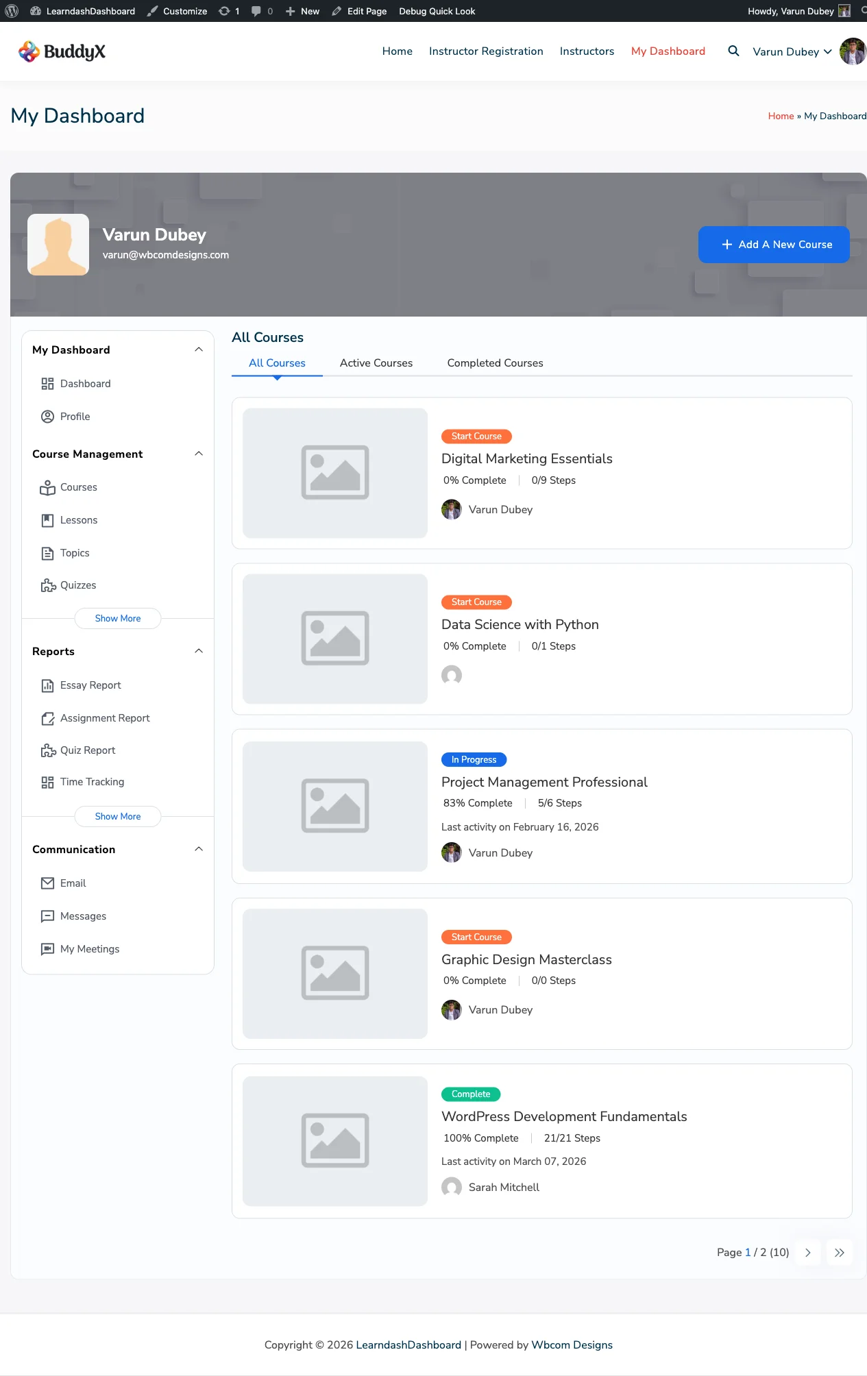 Admin View of Enrolled Courses