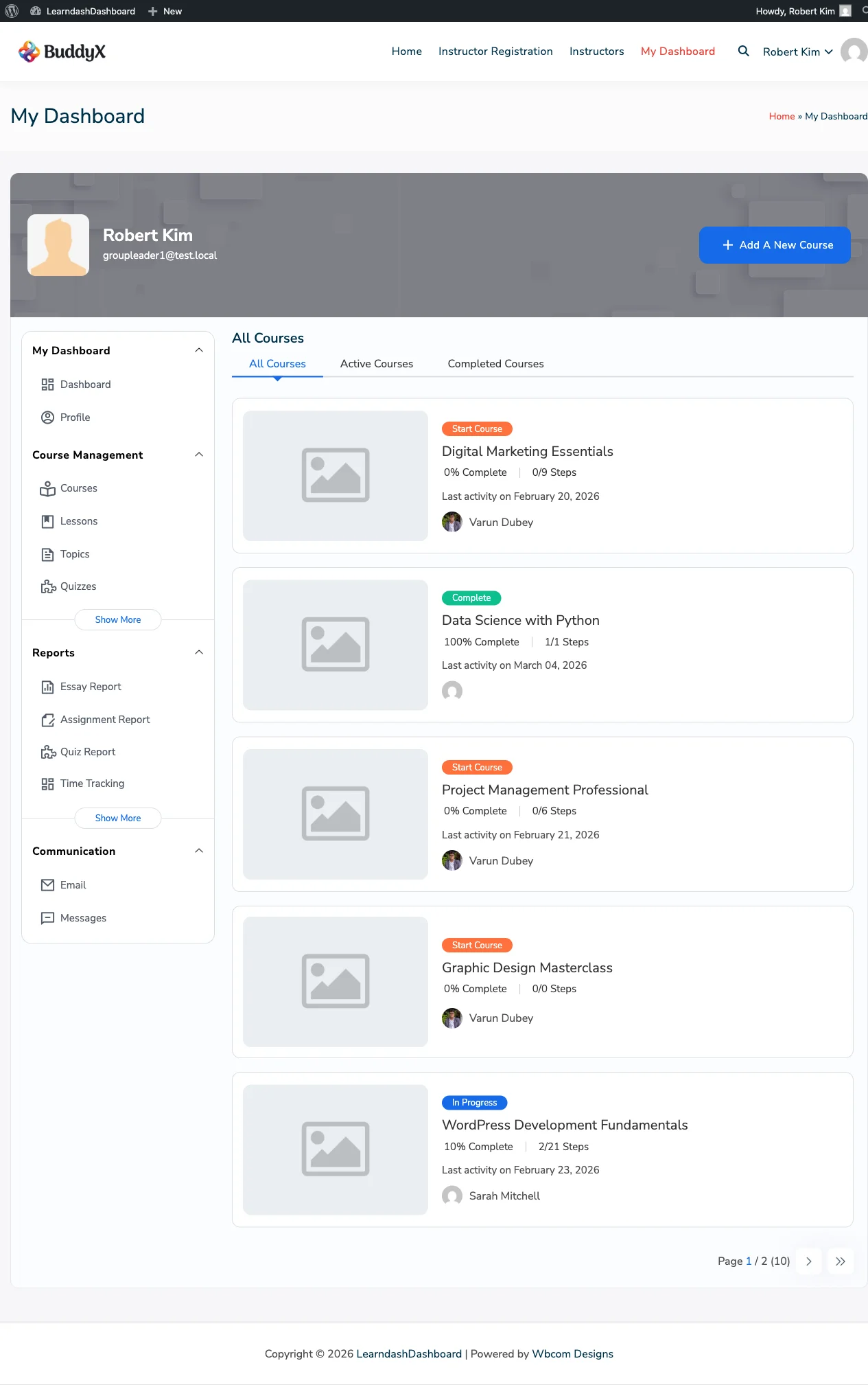 Group Leader View of Enrolled Courses