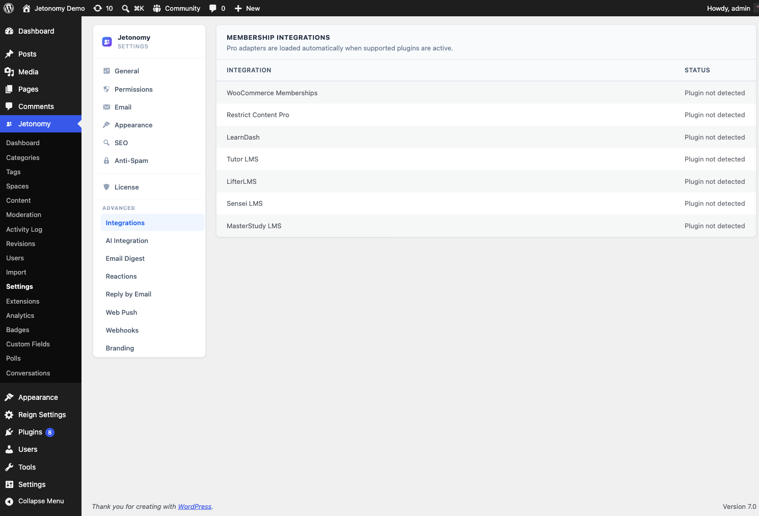 Integrations tab showing the two BuddyPress sync toggles