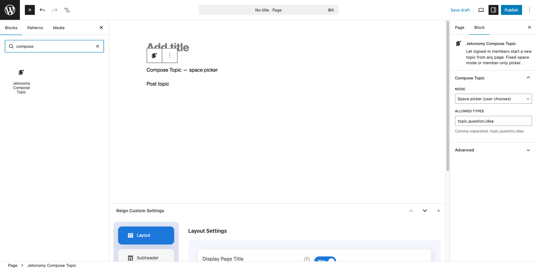 Compose Topic block in the Gutenberg editor