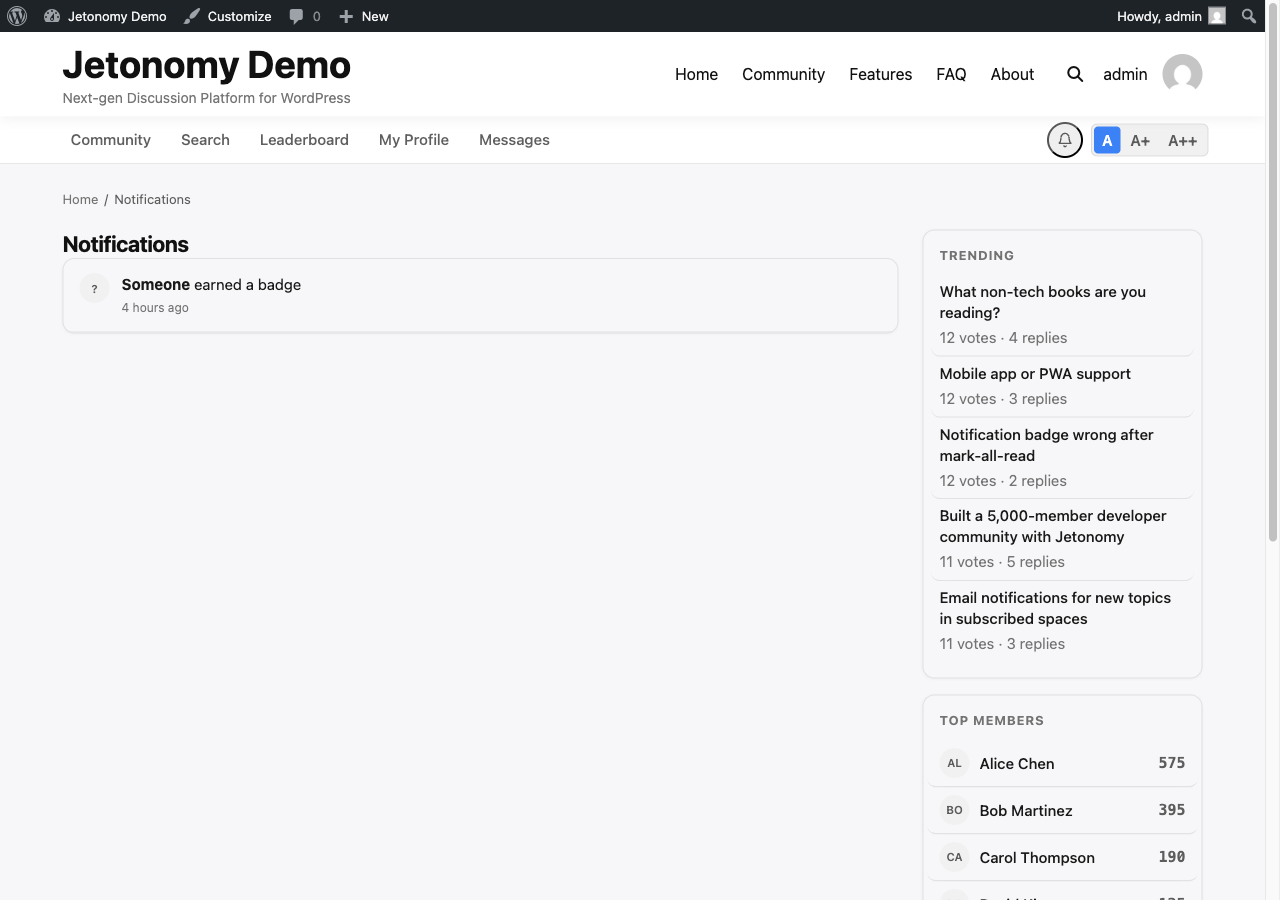 In-app notification center