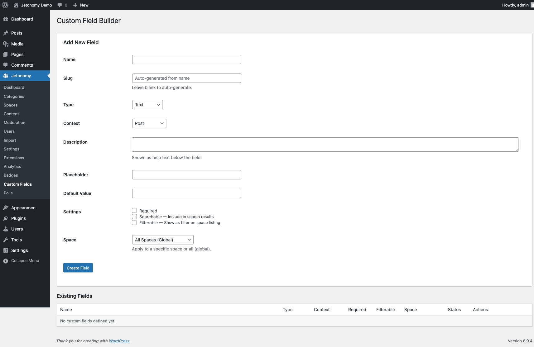 Custom fields displayed on a member profile page