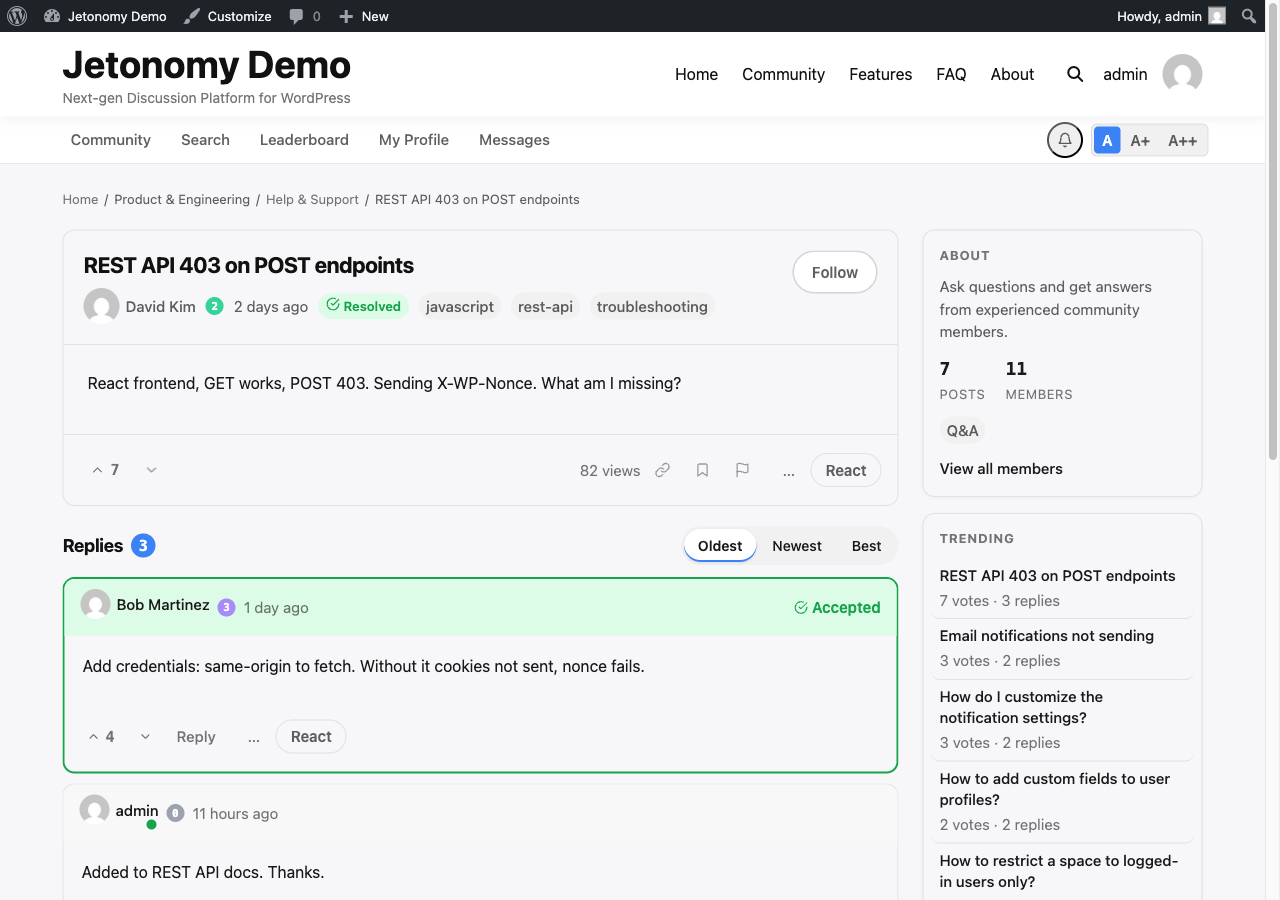 Single topic with replies showing trust level badges on each user