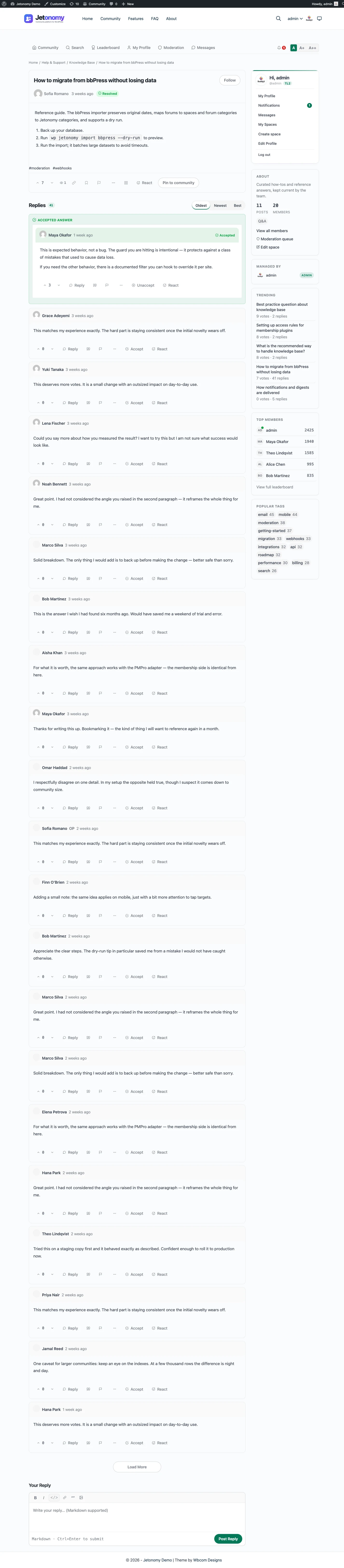 Single topic with replies showing trust level badges on each user
