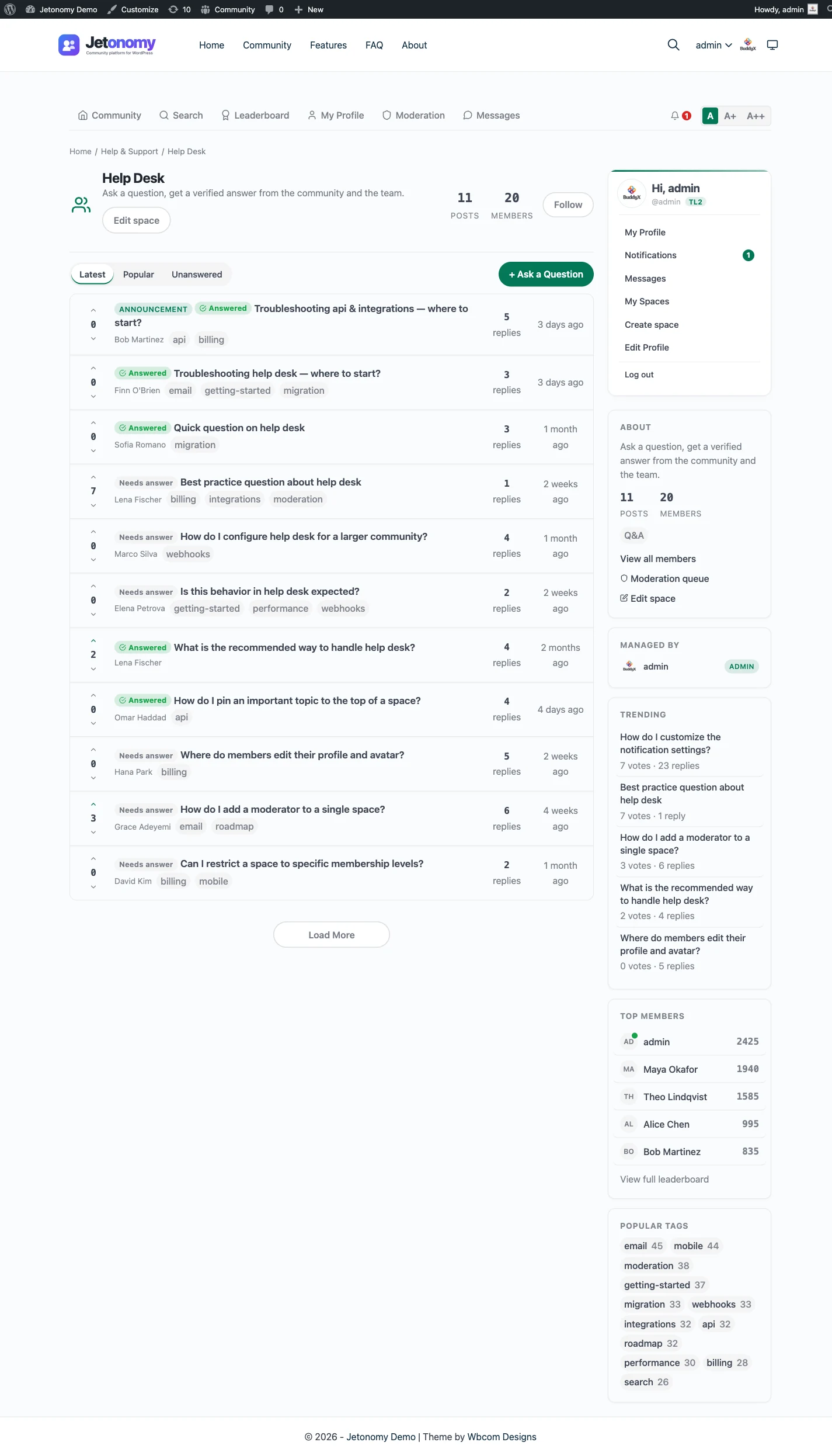 WordPress forum idea board with vote counts and Share an Idea button