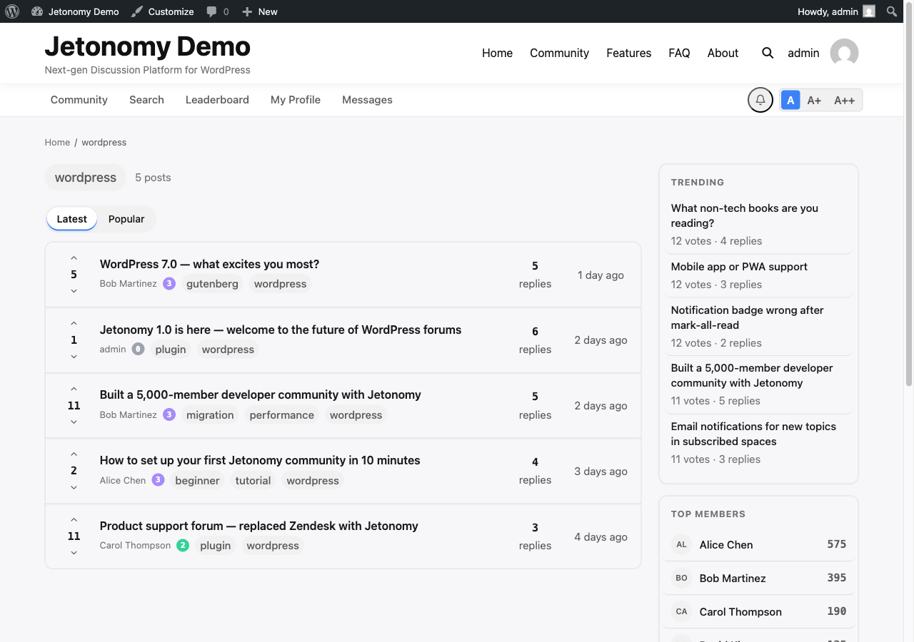 Tag page listing all topics associated with a specific tag