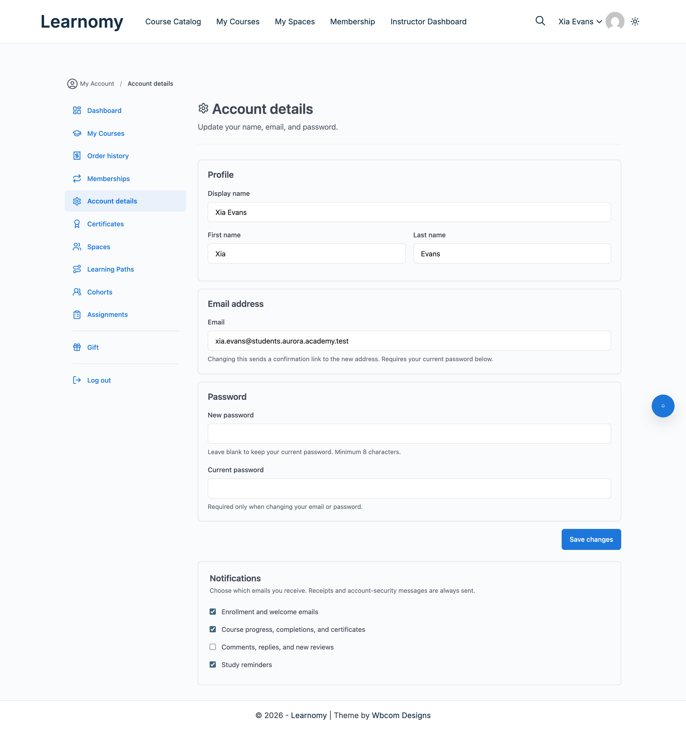 Account details overview