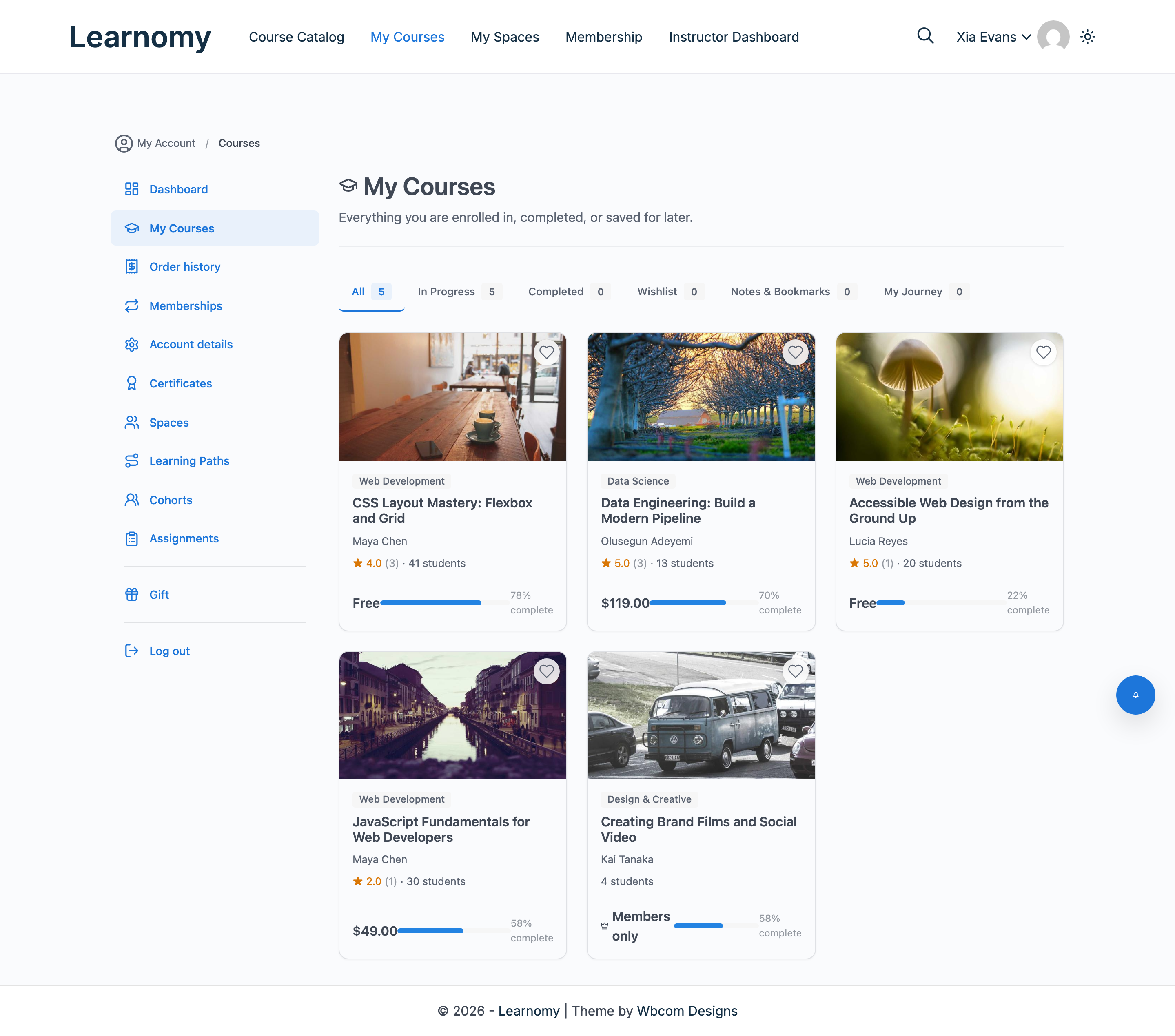 My Courses page