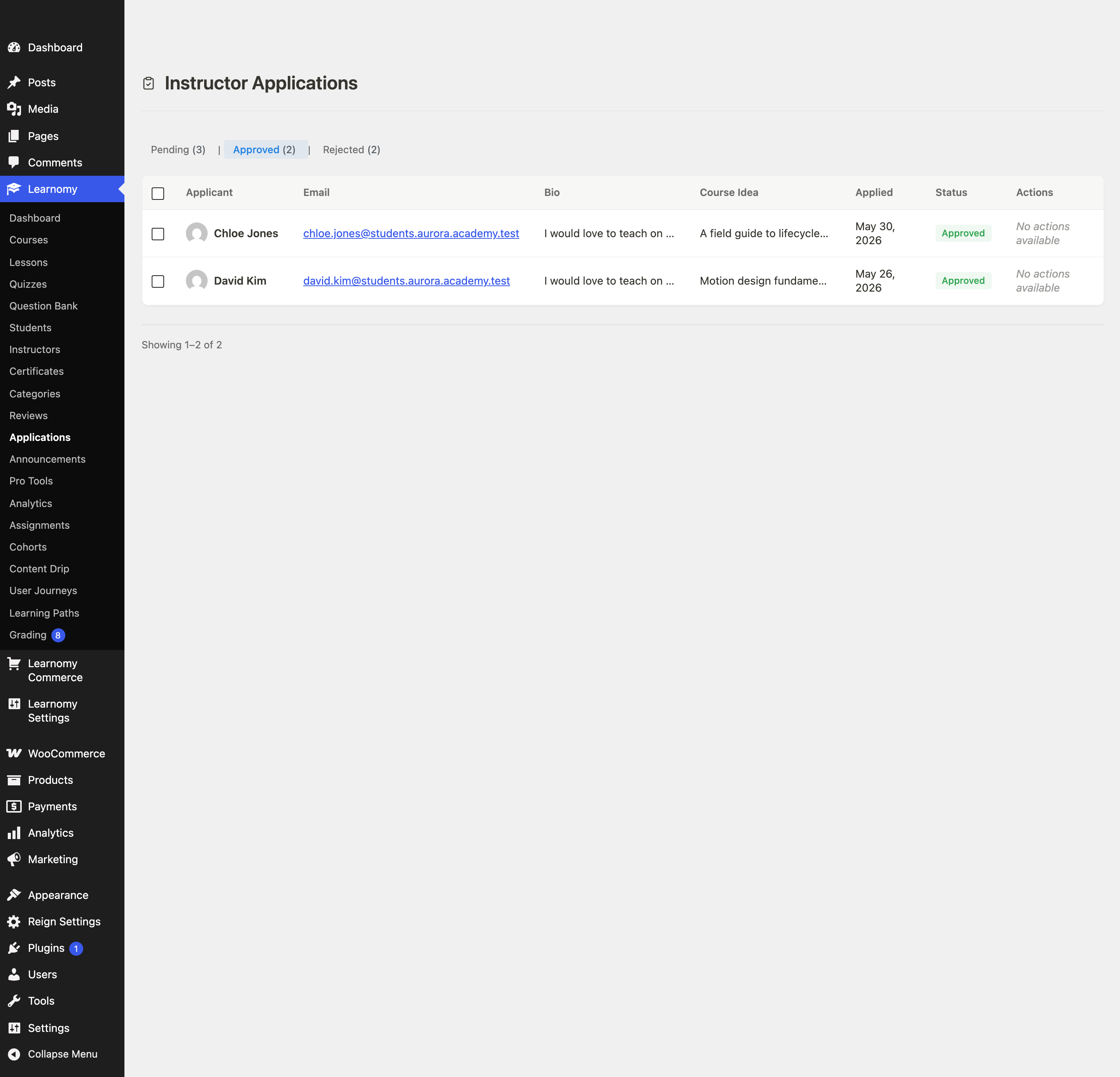 Approved applications view