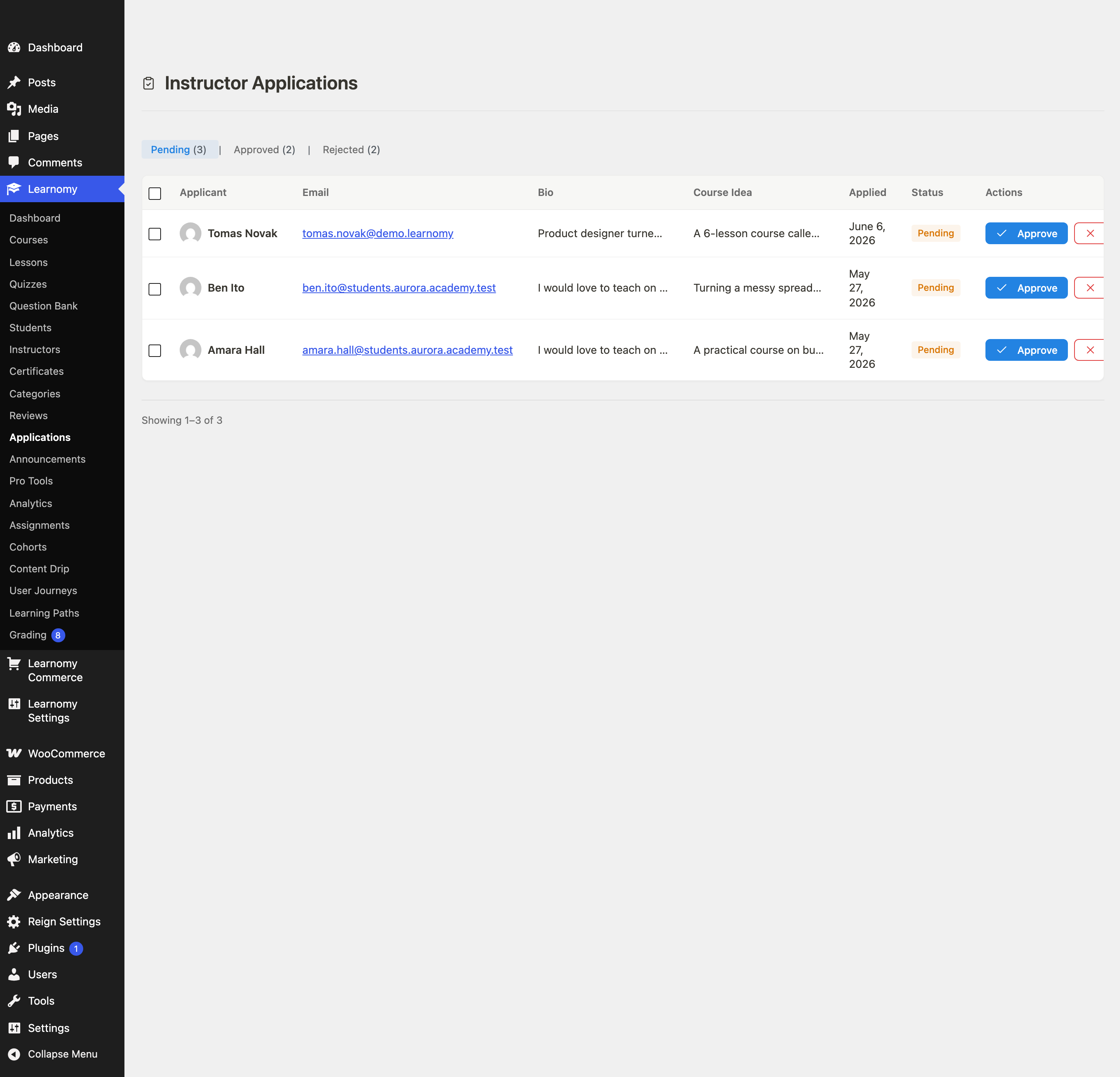 Pending applications list
