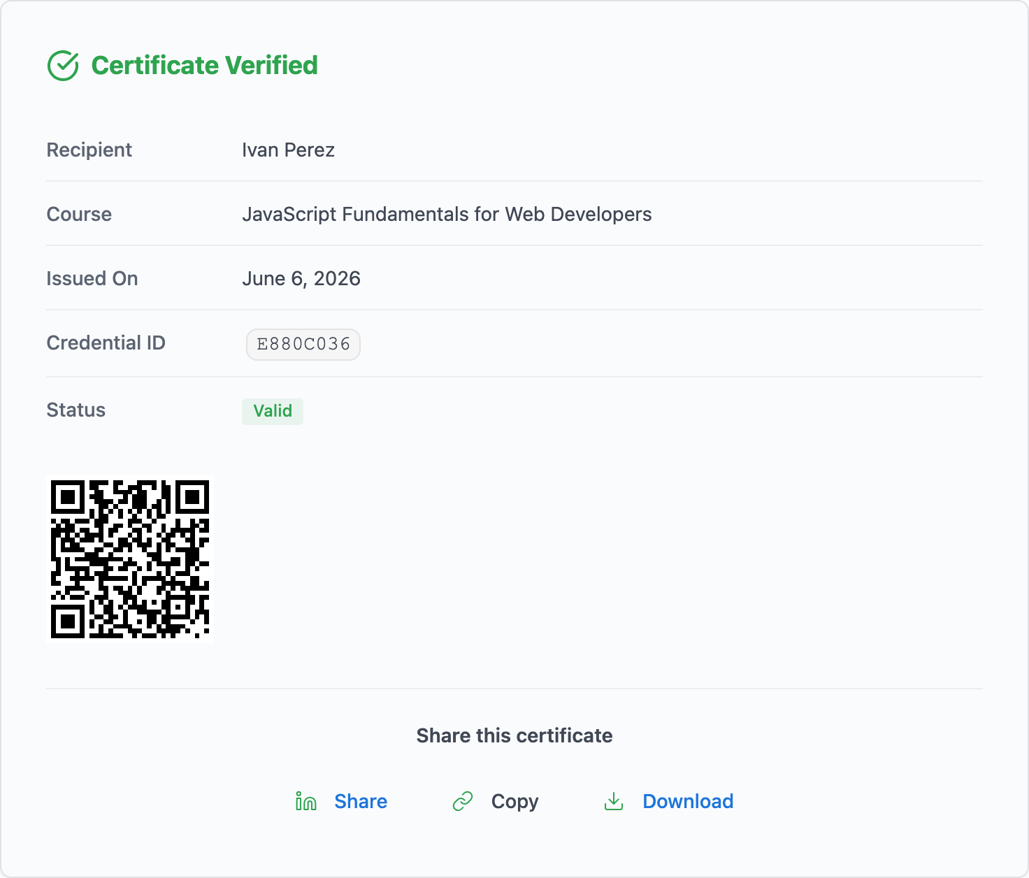 Verification result detail