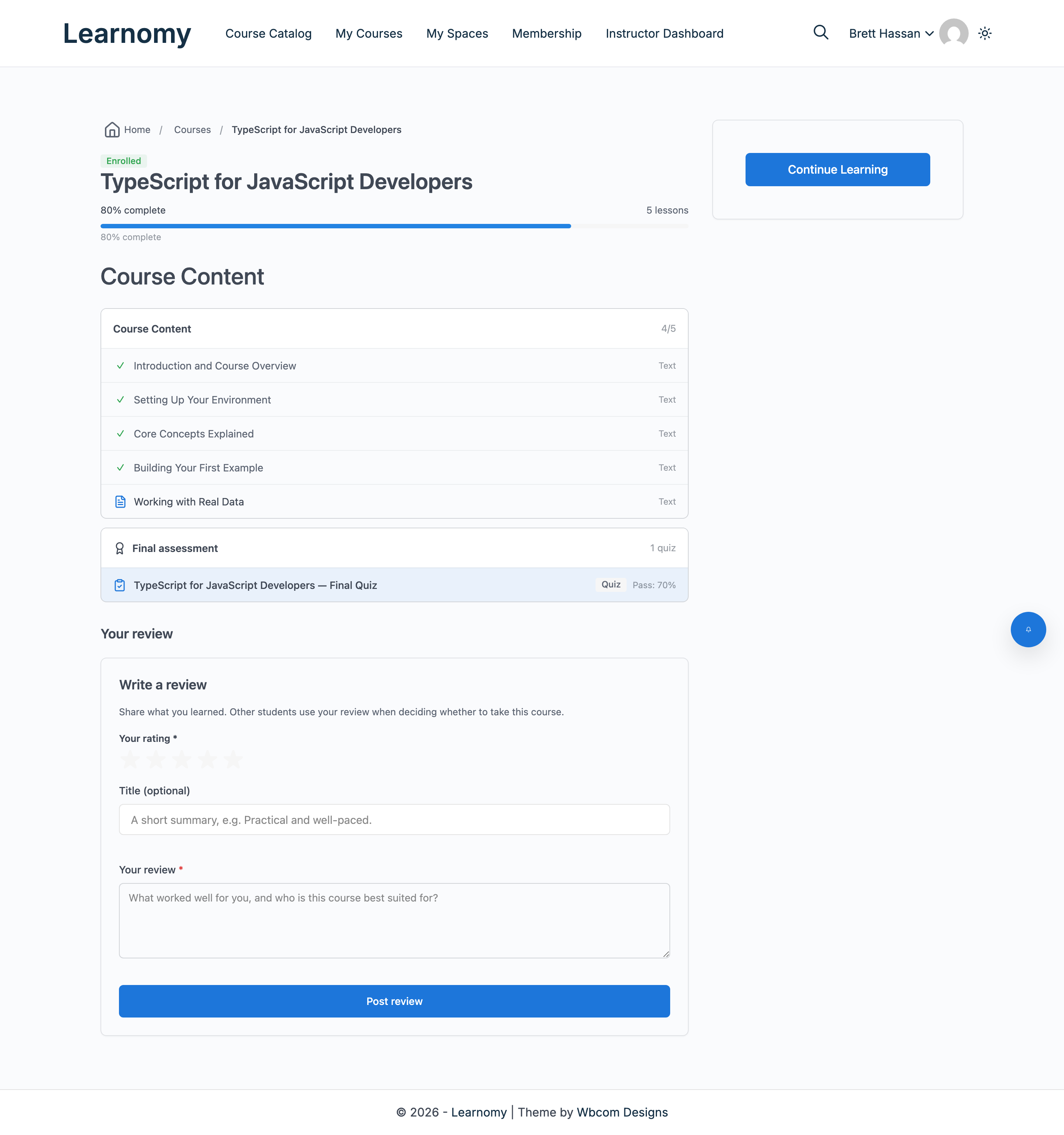 Enrolled course page