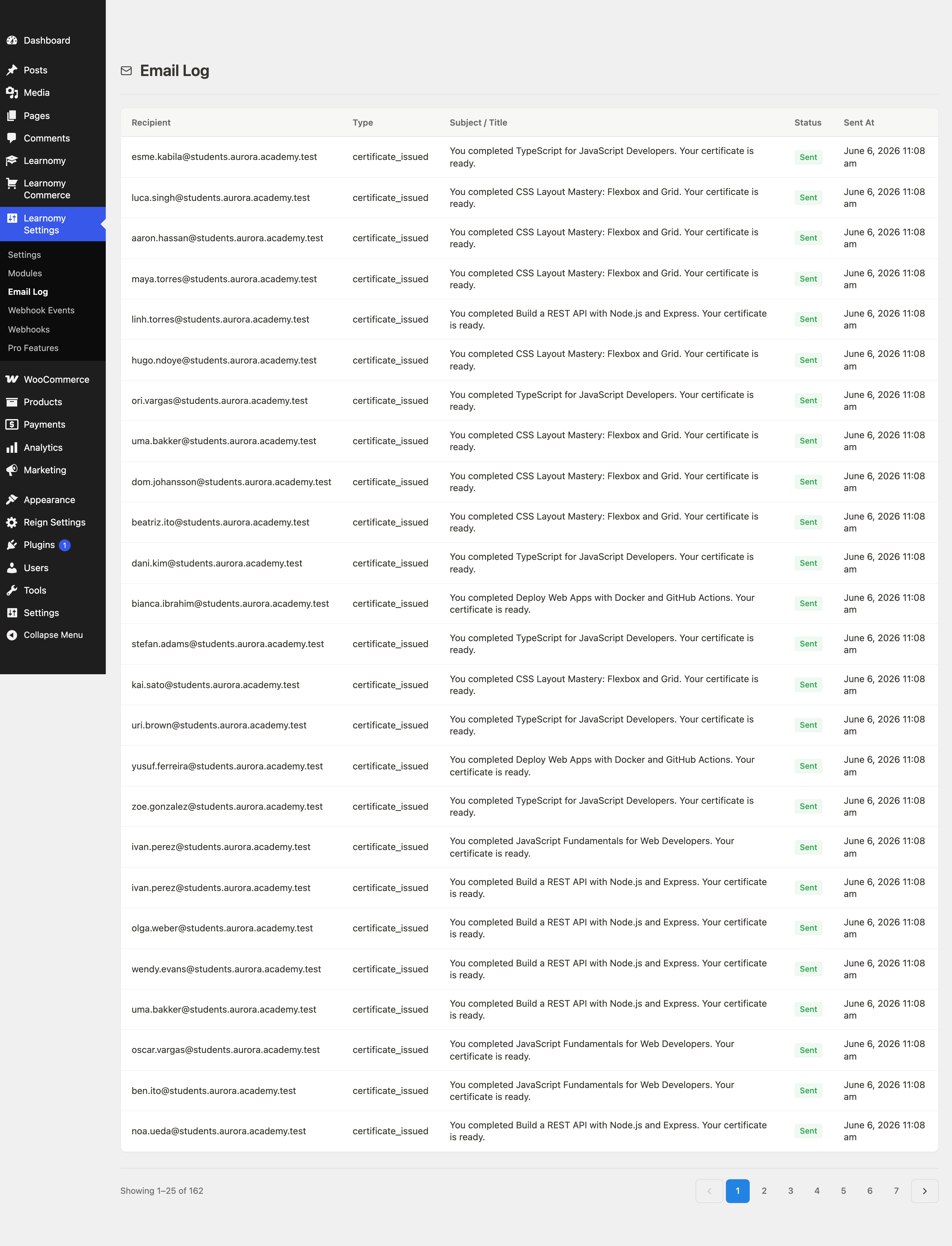 Email Log overview