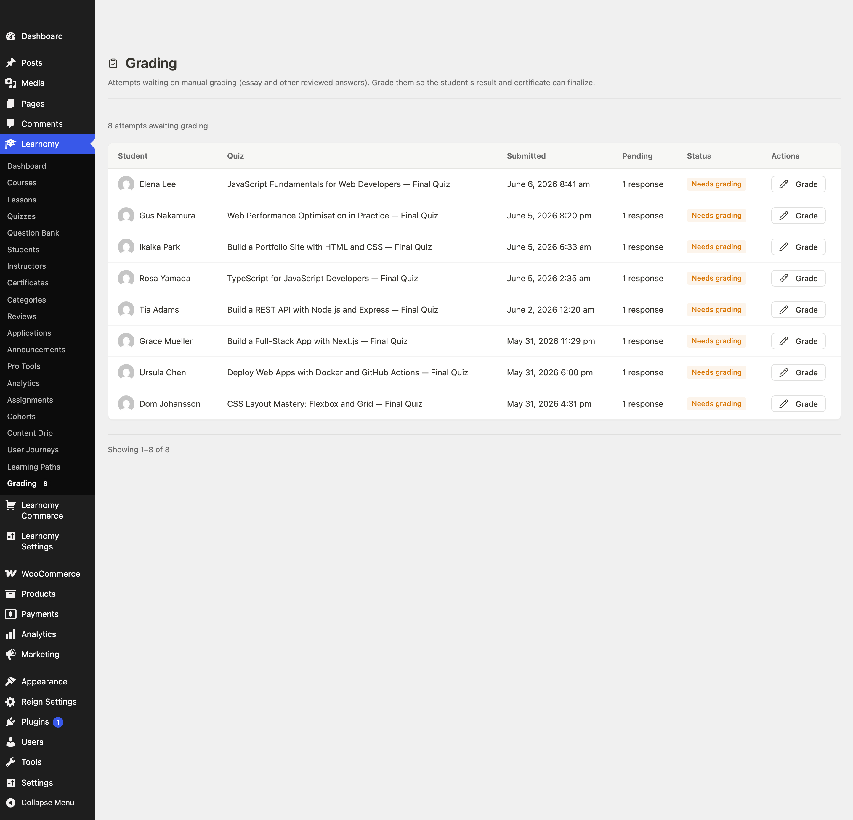 Grading inbox