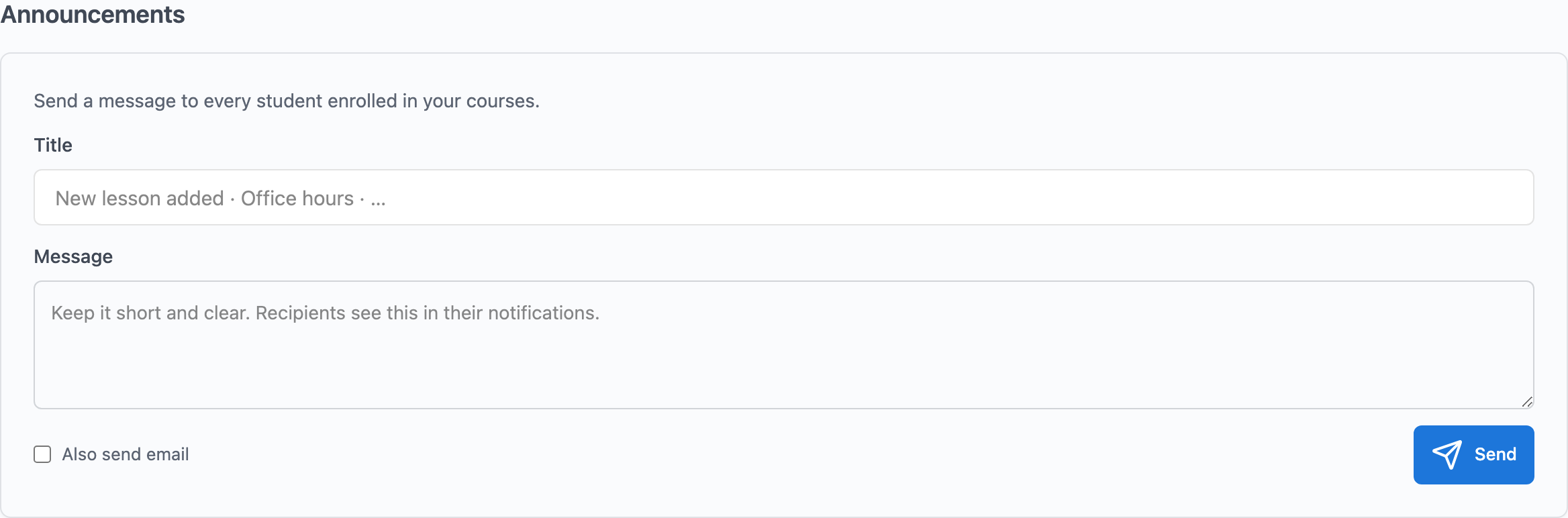 Announcements section